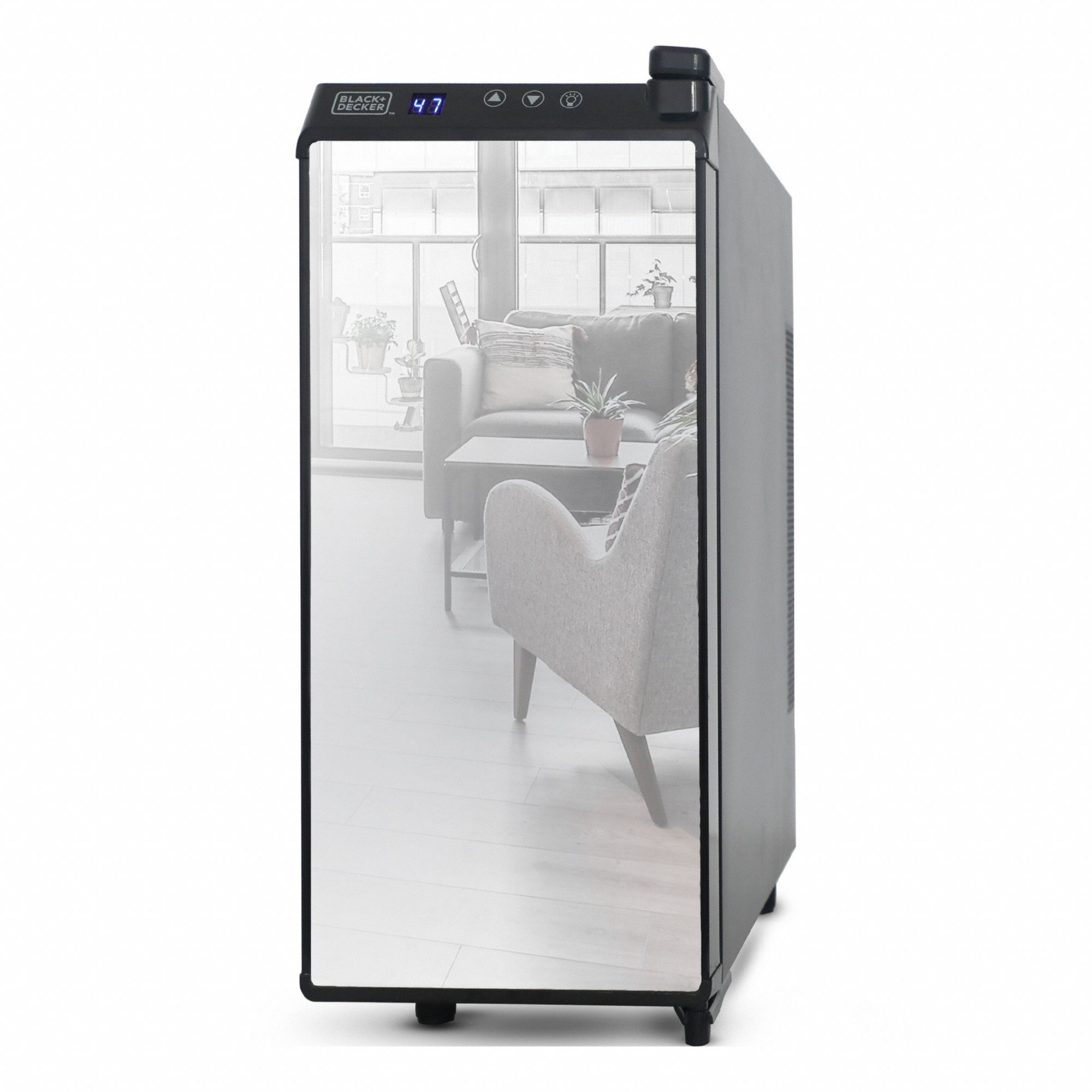 Refrigerator: Black, 1.5 cu ft Total Capacity, 5 Shelves, Up to 8.9 cu ft