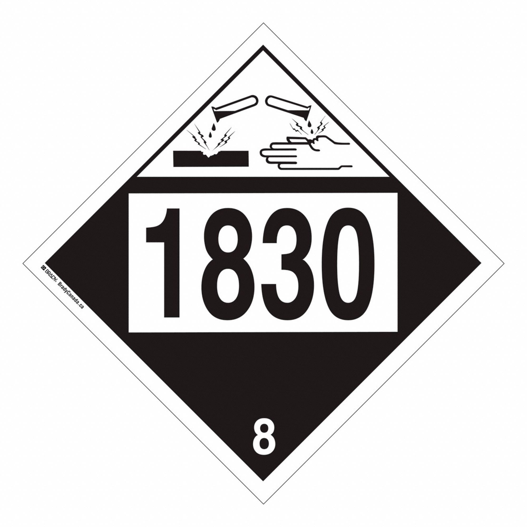 PLACARD CORROSIVE CL 8 RD 10 3/4 SQ