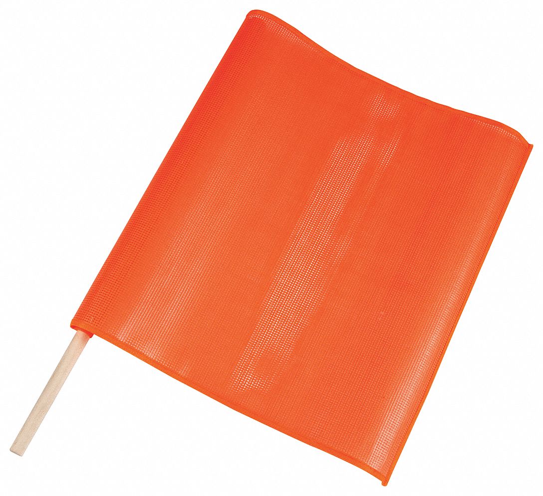 DRAPEAU DE CIRCULATION, MAILLE EN NYLON, AVEC POIGNÉE EN BOIS 24PO, ORANGE