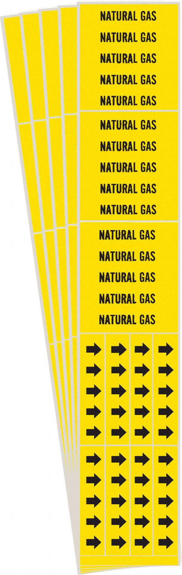 NATURAL GAS PIPE MARKER 3C BK ON YL 5/PK