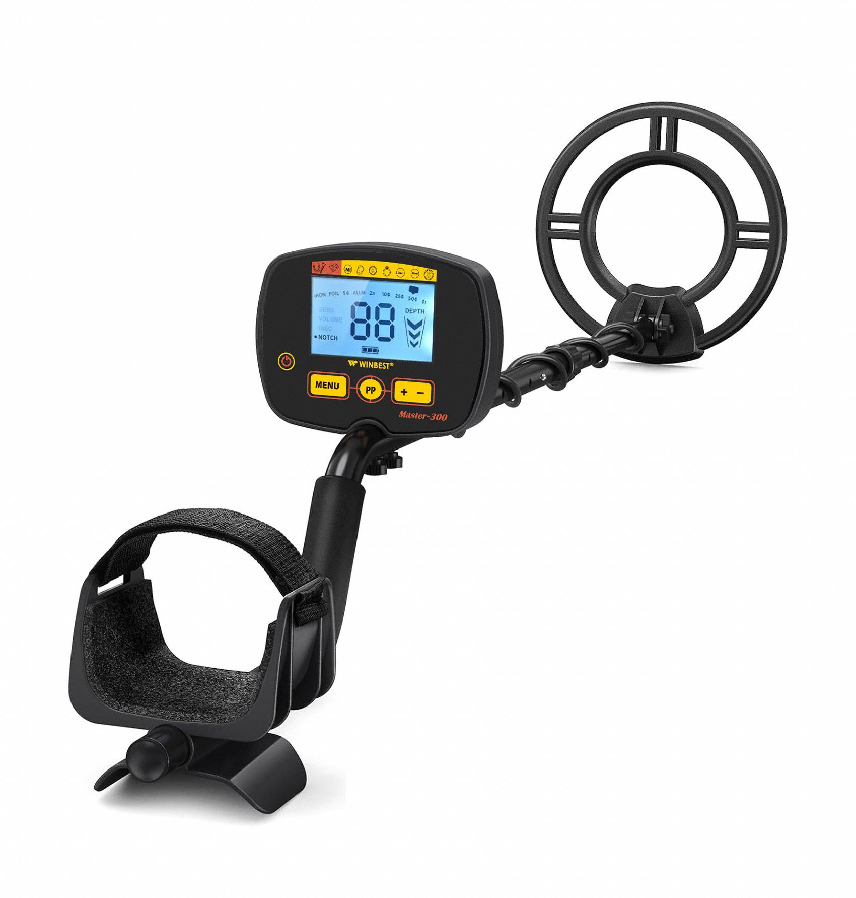 Metal Detector: 9 1/2 in Scan Dp, 9 3/8 in L x 9 3/8 in W x 47 5/8 in H, Display Alert