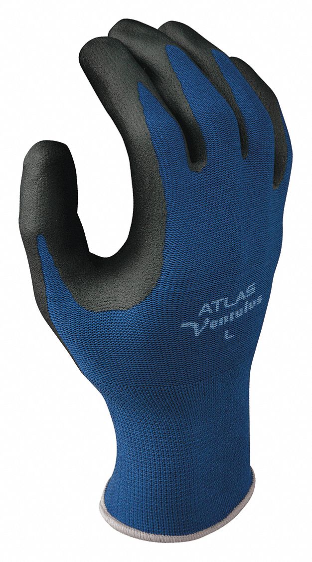SHOWA 380 GEN PURPOSE GLOVES, BL, S/6, NYLON, ANSI/ISEA PUNCTURE 3, ELASTIC CUFF, NITRILE