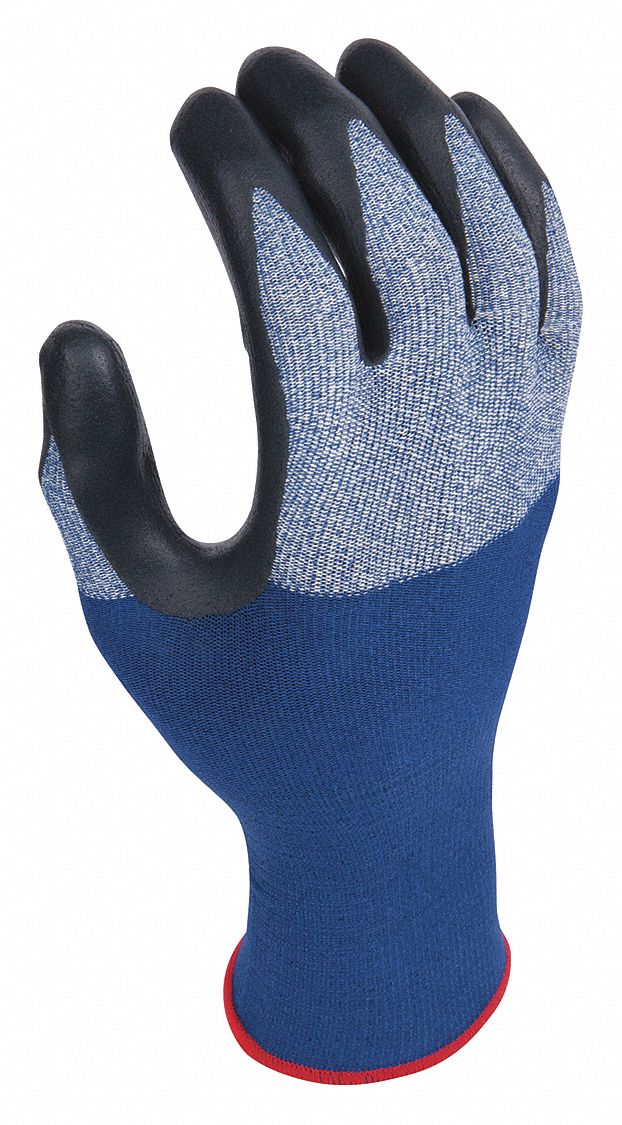 GLOVES, PALM/FING COAT, ABS LEVEL 4, SMOOTH FINISH, XL, 10 IN, BLACK/BLUE, NITRILE