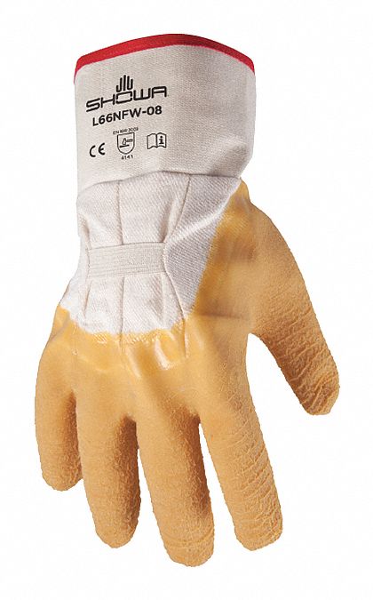 SHOWA 66NFW GLOVES, WHT, 10, COTTON, LATEX, SAFETY CUFF, CAT II, EN 388:2016