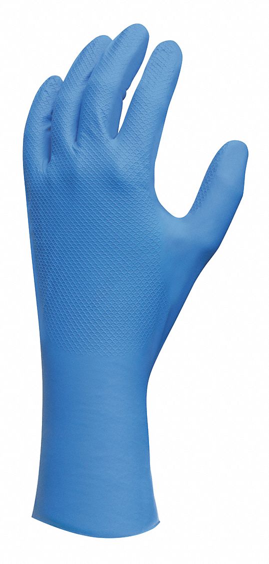 SHOWA 708 GLOVES, BL, 11, NITRILE, 9 MIL, BEADED CUFF, CAT III, EN ISO 374-1:2016/TYPE B