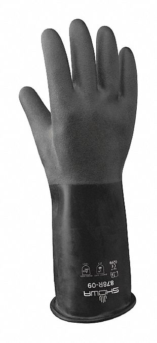 SHOWA 878R CHEMICAL-RESISTANT GLOVES, BLK, 8, BUTYL RUBBER, 28 MIL, BEADED CUFF