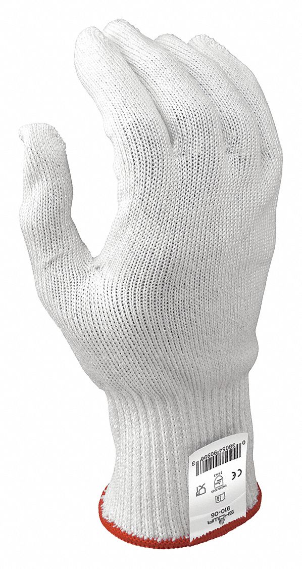 CUT-RESISTANT GLOVES, S (7), ANSI CUT LEVEL A6, UNCOATED, HPPE, 10 GA, WHITE