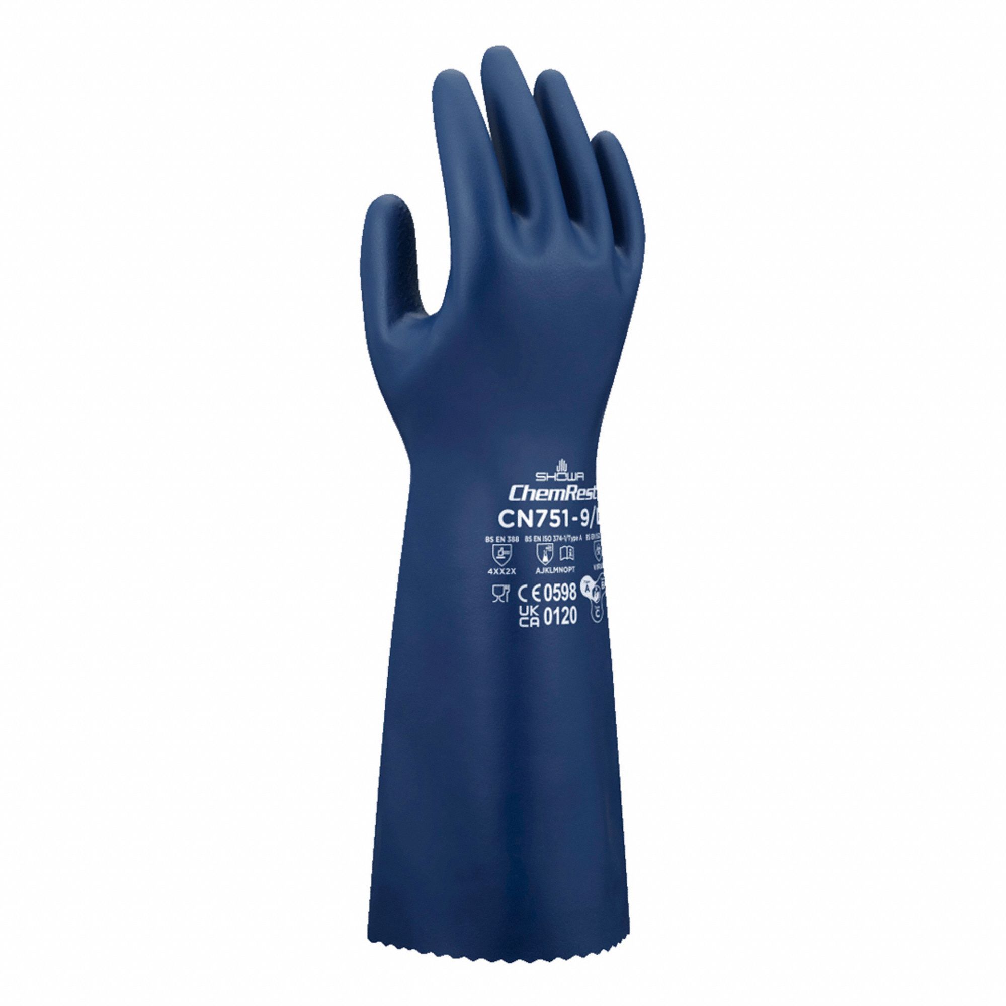 CHEMICAL RESISTANT GLOVES,BLUE,SZ 9,PR