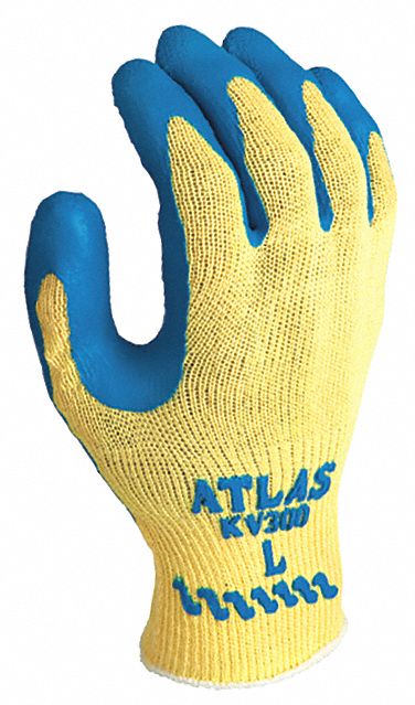 SHOWA KV300 GLOVES, M/7, YELLOW, KEVLAR, RUBBER, ANSI/ISEA ABRASION 4/CUT A3/PUNCTURE 5