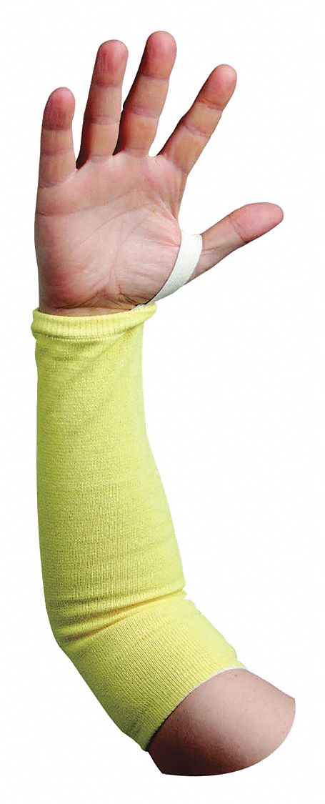 CUT RESISTANT SLEEVE, HEAT/FLAME RESIST, THUMB LOOP, YELLOW, 12 IN, KEVLAR