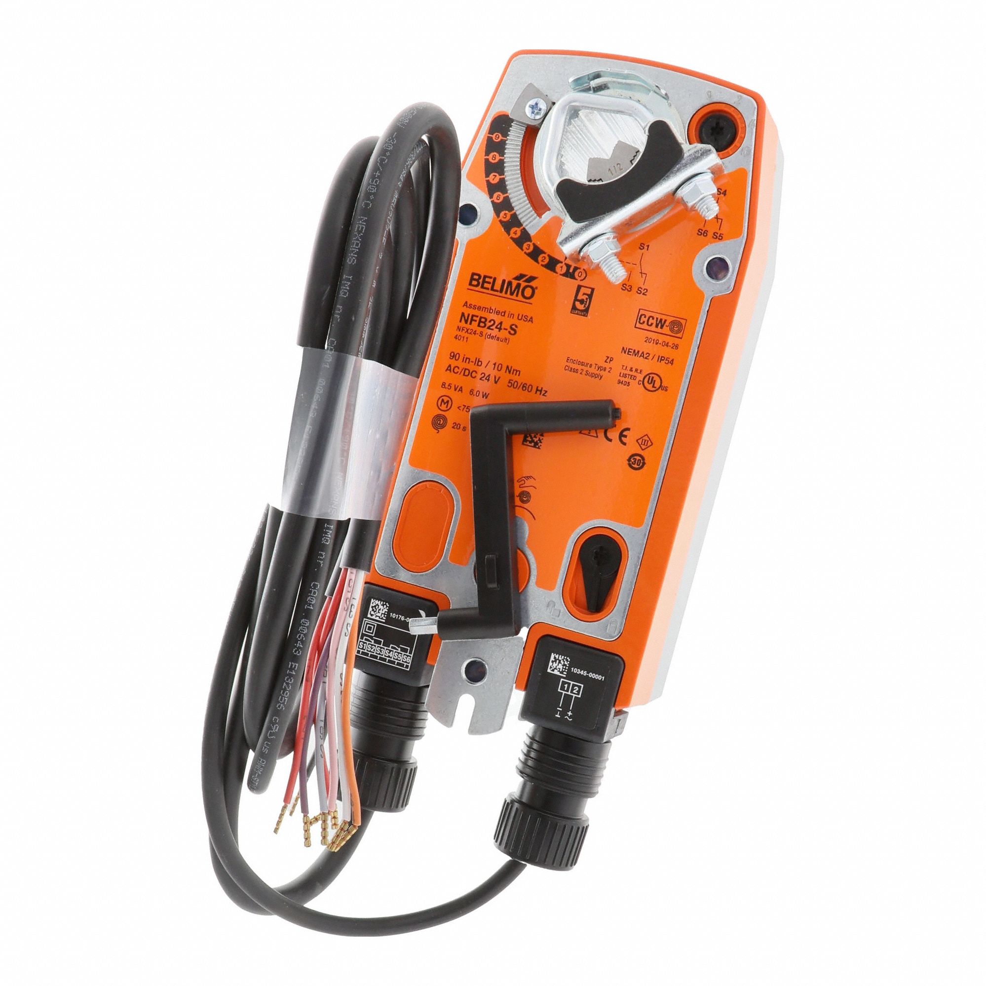 Damper Actuator: Dampers, On/Off, Spring Return, 90 in-lb, 24V AC/DC, Hardwired Plenum Rated Cables