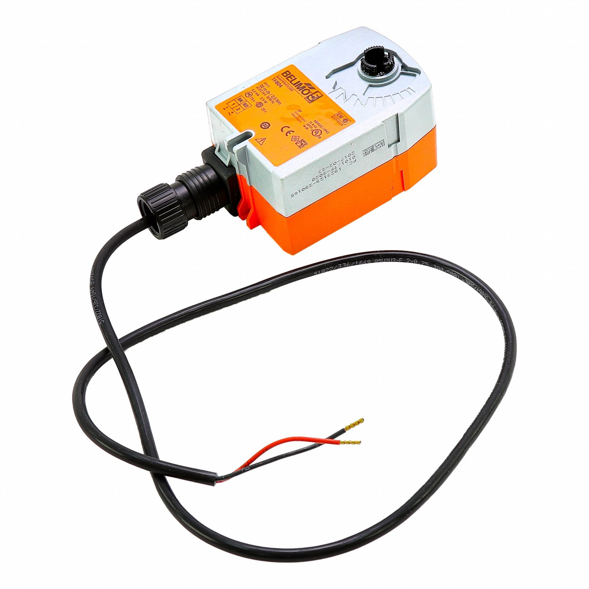 Damper Actuator: Dampers, On/Off, Spring Return, 22 in-lb, 24V AC/DC, Hardwired Plenum Rated Cables