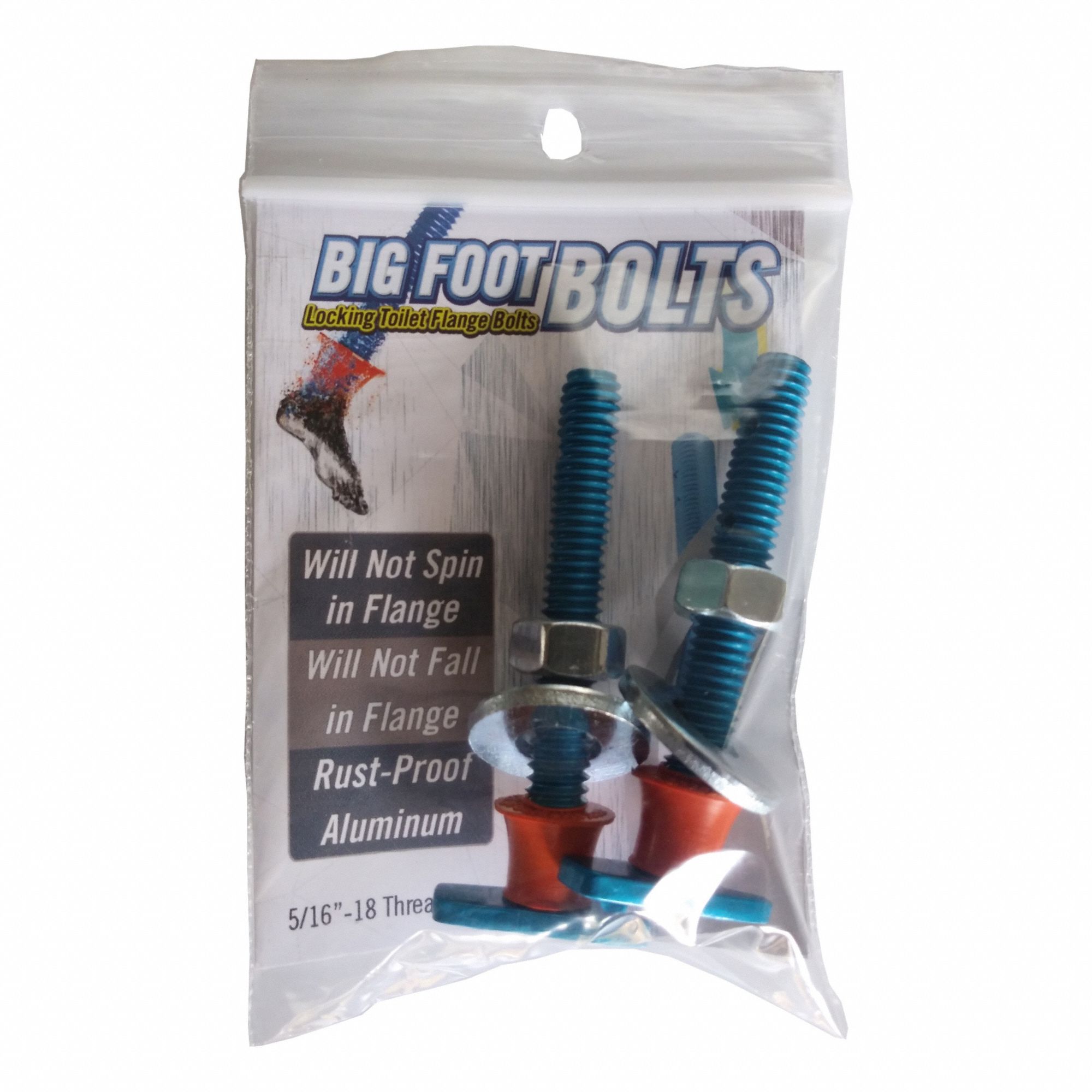 Big Foot Toilet Bolt Kit: Universal, Metal, 2 1/2 in Overall Lg, 5/16 in Overall Dia