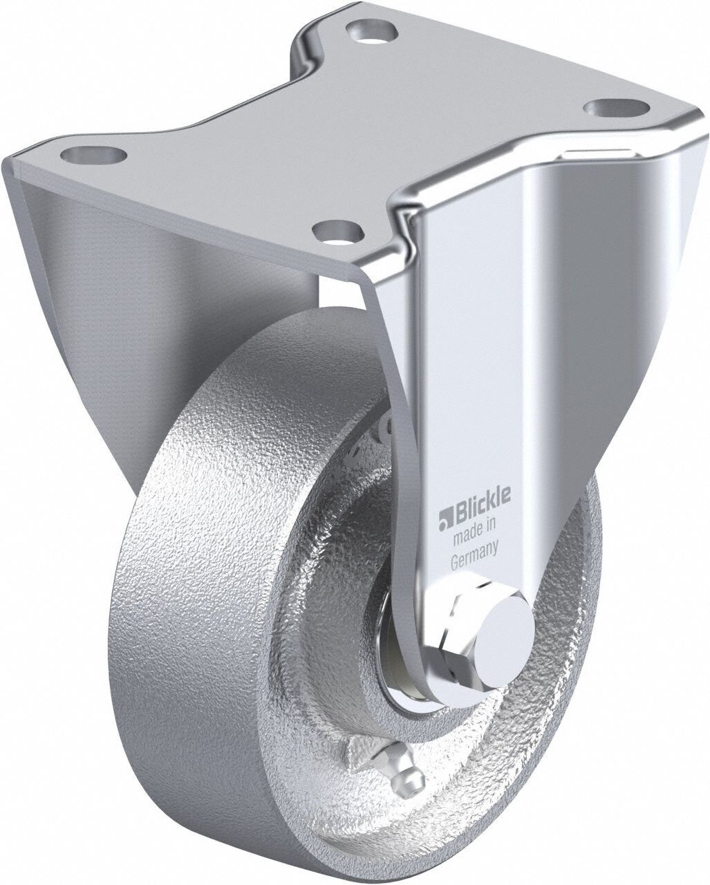 Plate Caster: Rigid, No Brake, 4 in Wheel Dia, 1 3/8 in Wheel Wd, Hole, Rectangle