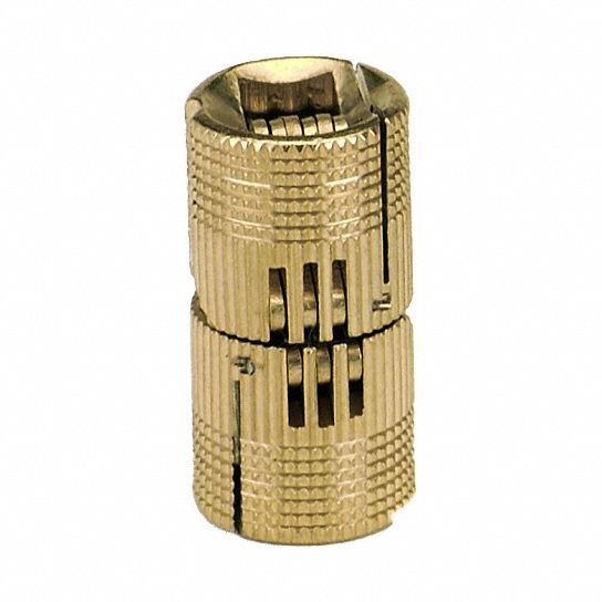 Hidden Barrel Hinge: Brass, 45/64 in Leaf Ht, 45/64 in Leaf Wd, 0 Holes per Leaf