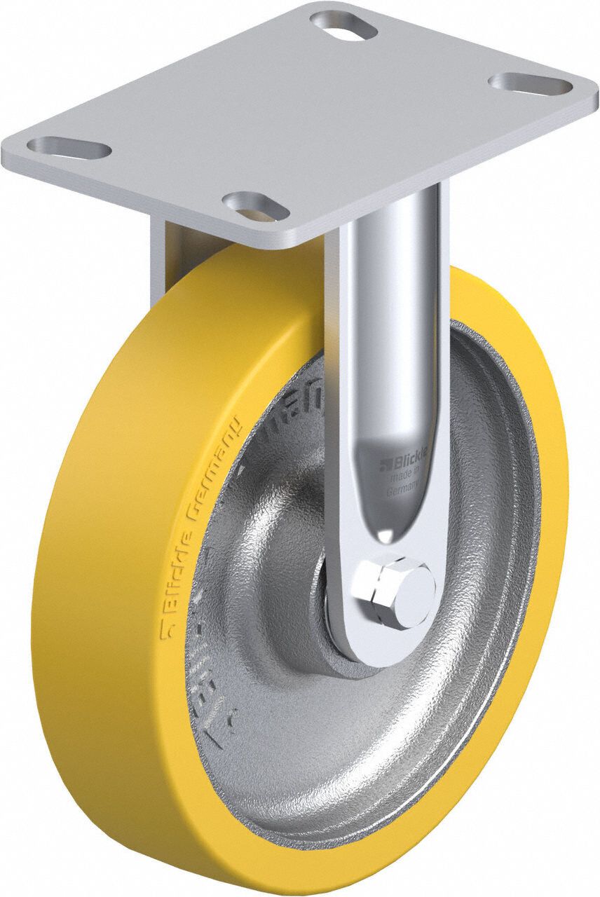 Plate Caster: Rigid, No Brake, Polyurethane, 203 mm Wheel Dia, 51 mm Wheel Wd, Slot