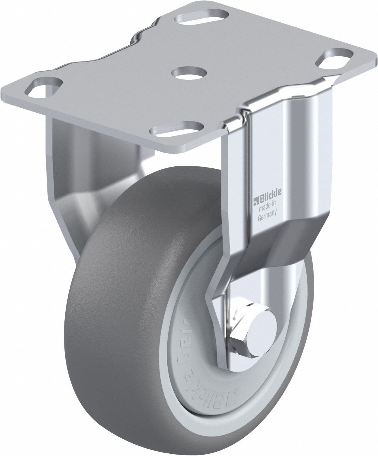 Plate Caster: Rigid, No Brake, Rubber, 79 mm Wheel Dia, 32 mm Wheel Wd, Slot, Ball