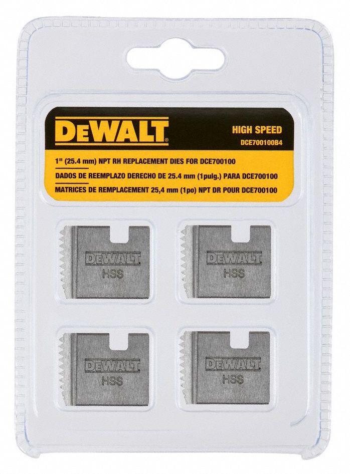 DEWALT PIPE THREADING REPLACEMENT DIES 1 NPT HIGH SPEED STEEL RIGHT HAND FOR DCE700 5138 BLDDCE700100B4 DCE700100B4 Grainger Canada
