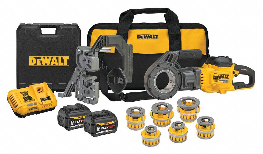 PIPE THREADER KIT W/ DIE HEADS, CORDLESS, 60V, 9 AH, ½ TO 2 IN DIA, BRUSHLESS, PUSHBUTTON