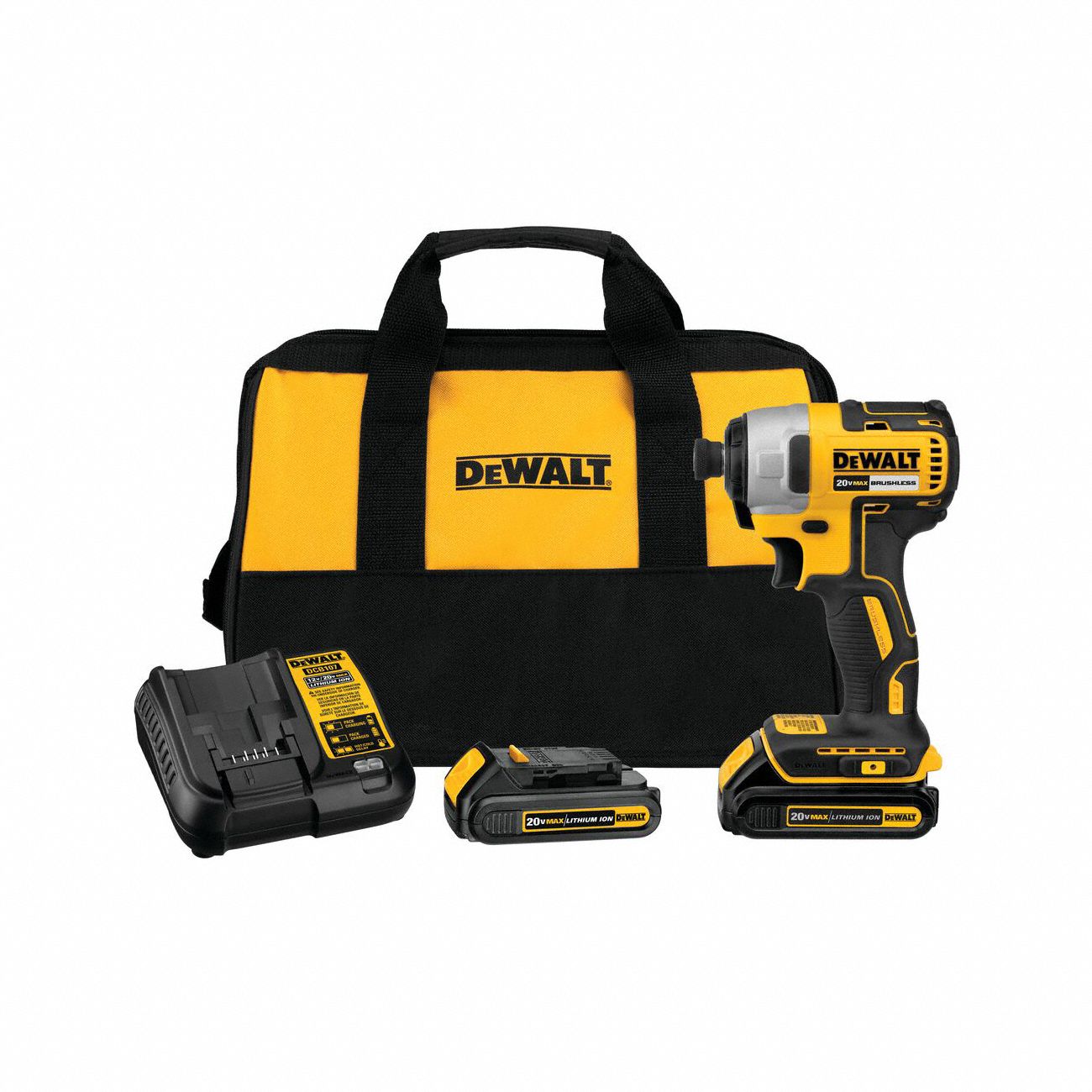 DEWALT IMPACT DRIVER KIT, CORDLESS, 20V, 1.5 AH, ¼ IN HEX, 1500 IN