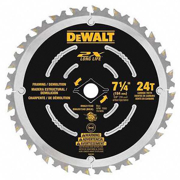 CIRCULAR SAW BLADE, CARBIDE, 7¼ IN, 24 TEETH, ⅝ IN, 18 ° , MOND KNOCKOUT, FOR WOOD