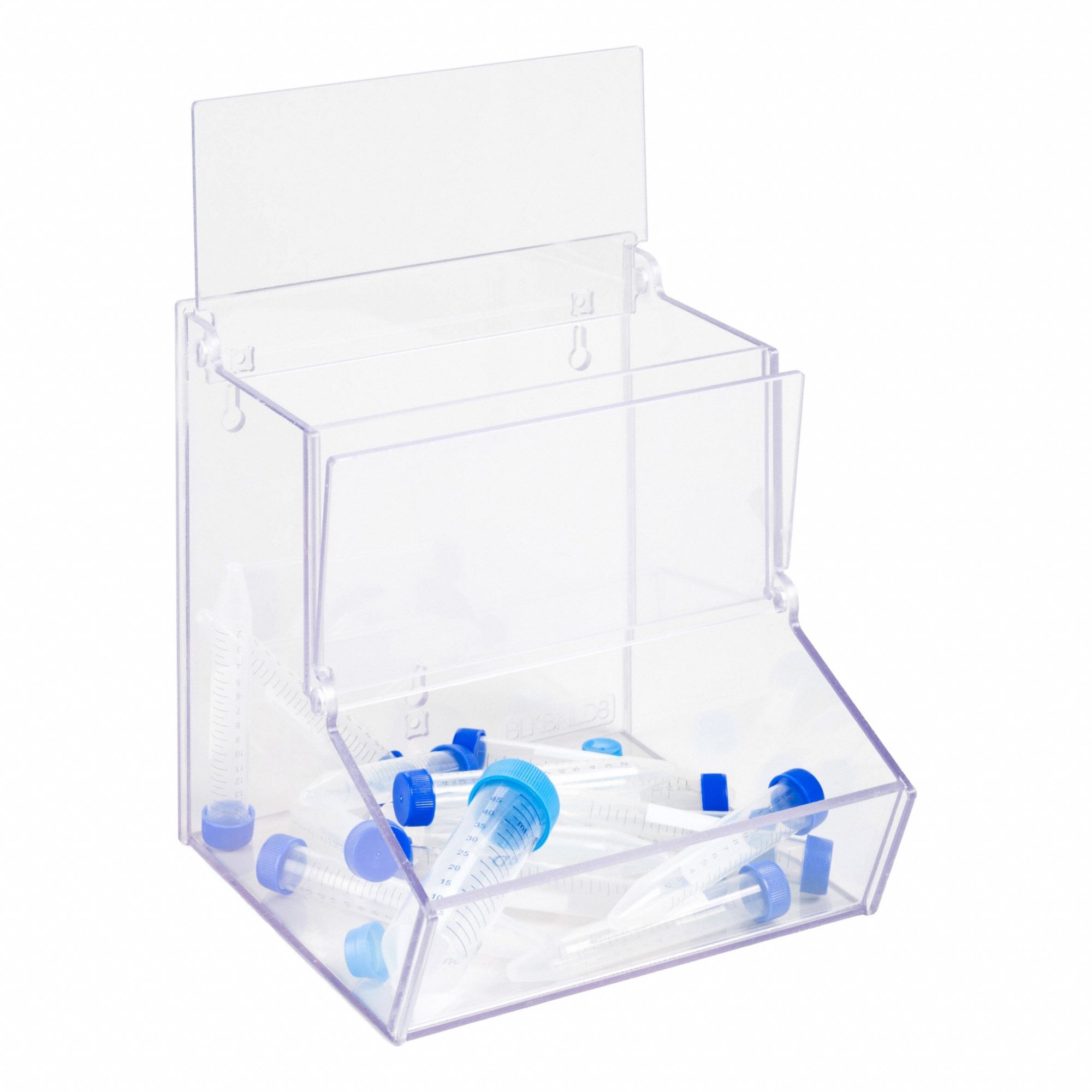 Lab Bulk Bin: 8 5/8 in Overall Wd, 9 1/8 in Overall Ht, 8 3/4 in Overall Lg, PETG, Clear (MPN BLKBNLD8-W). Key specifications — Material: PETG; Mounting Location: Benchtop; Color: Clear; Product Type: Bulk Bin; Total Holding Capacity: Misc Lab Supplies; Brand: POLTEX.