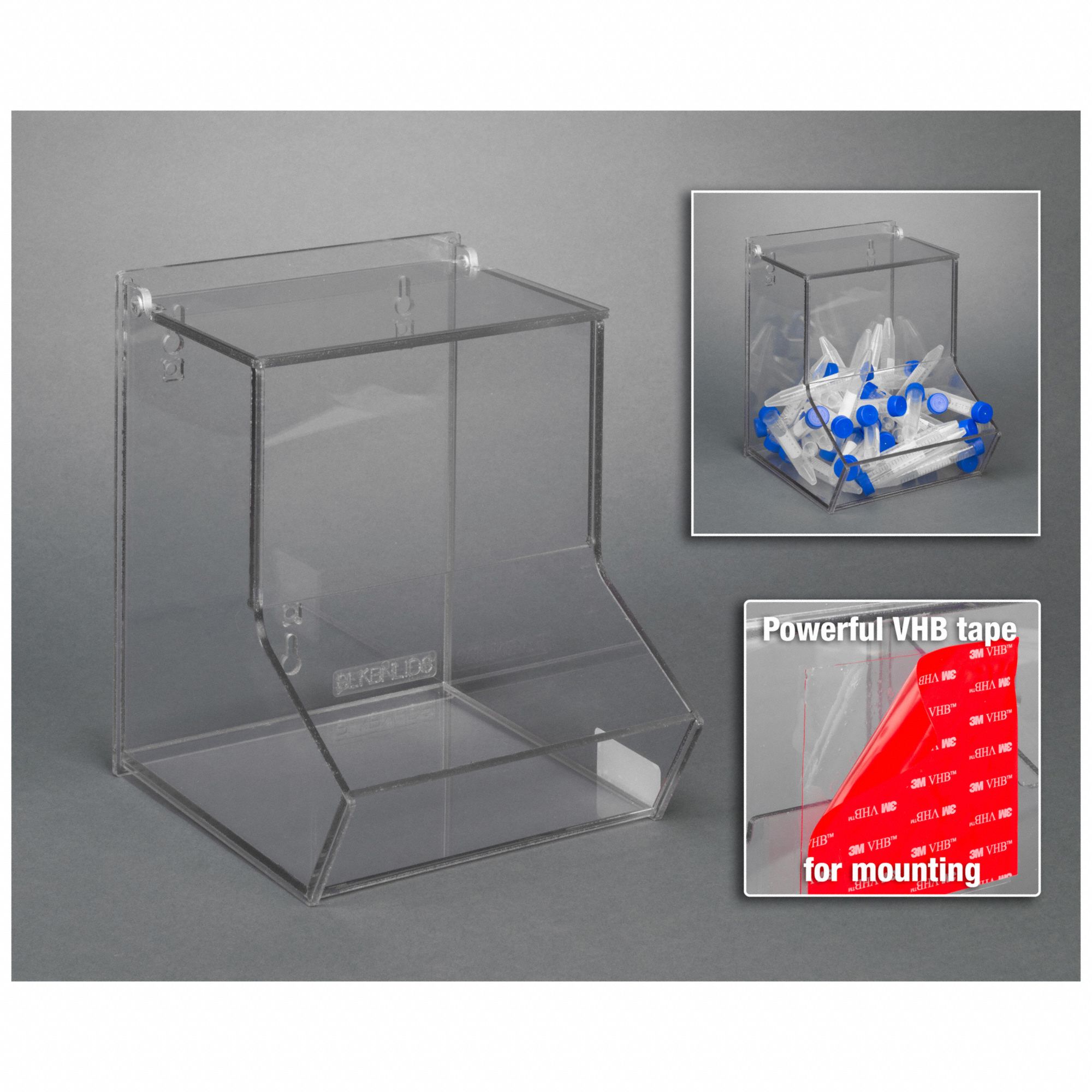 Bulk Bin with Lid: 7 in Overall Wd, 8 1/2 in Overall Ht, PETG, Clear, 1 Compartments, Wall