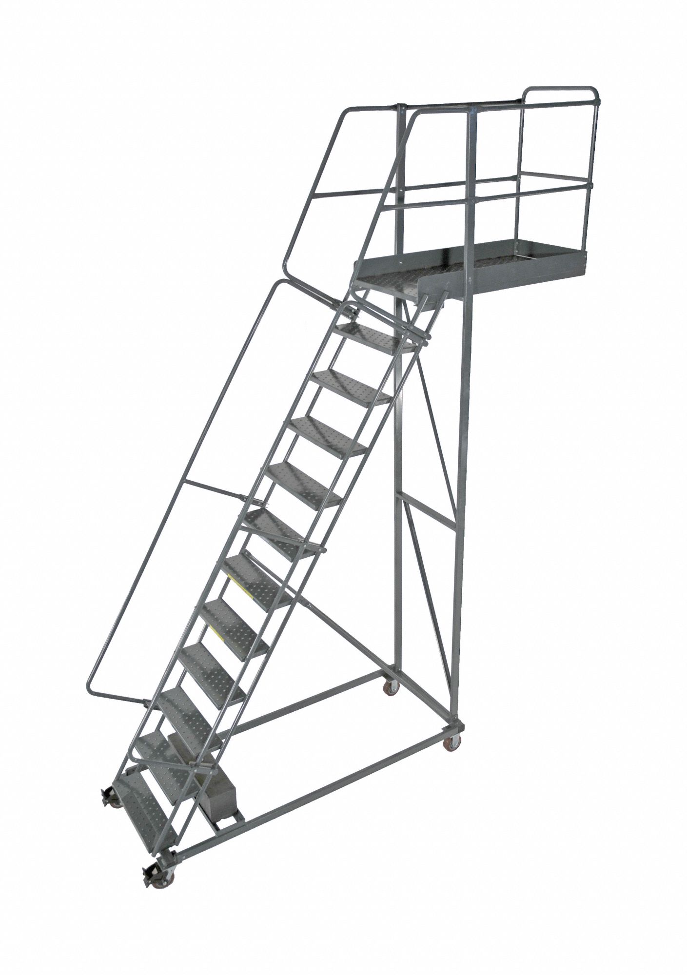 CANTILEVER SERIES ROLLING AND CANTILEVER LADDER, GREY, 96 IN D X 185 IN H, POWDER COATED STEEL, UNASSEMBLED
