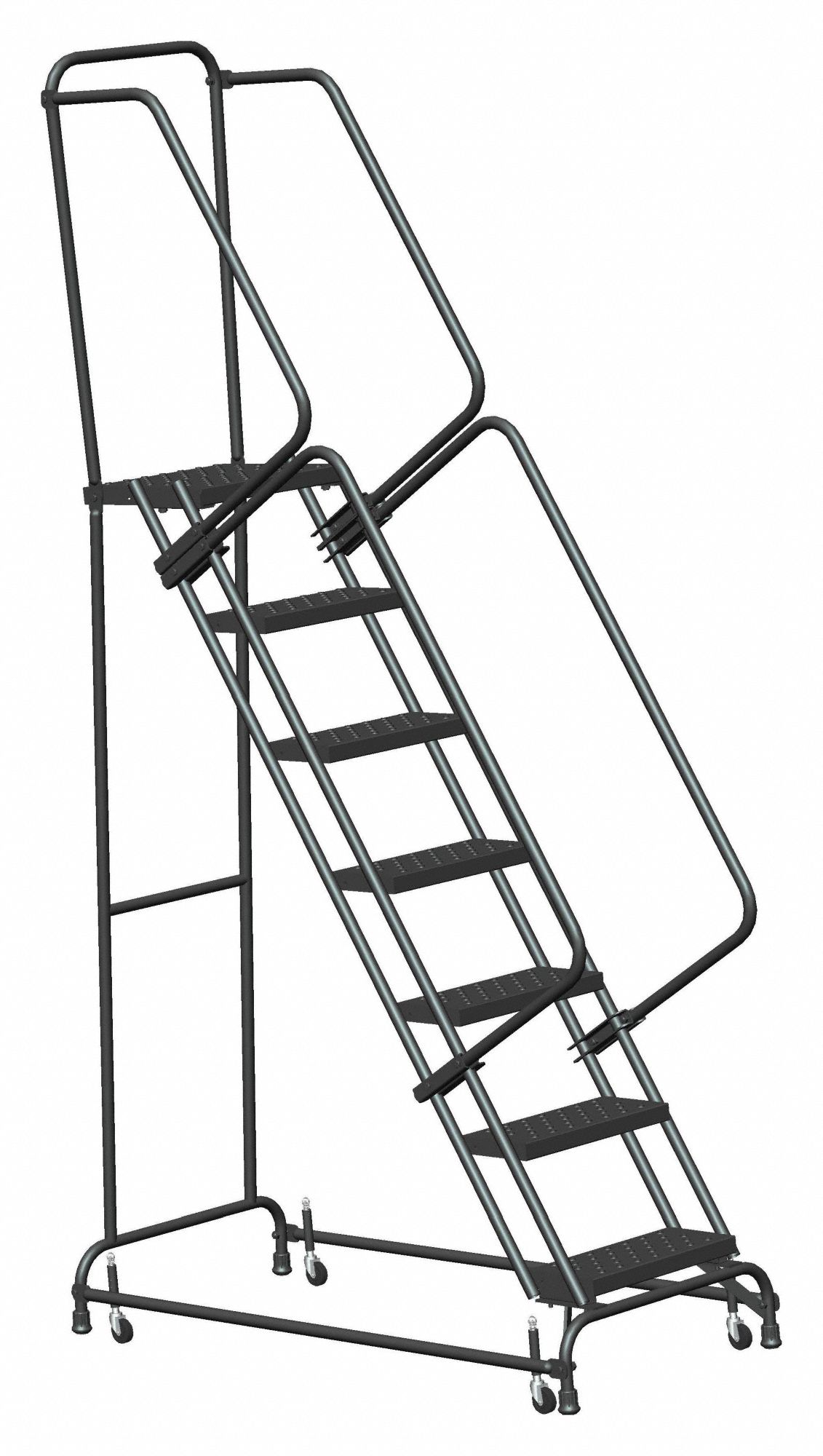 ROLLING LADDER, STEEL, 70 IN PLATFORM H, NO LOCKING MECHANISM, NO HANDRAILS, 9.3 FT OVERALL HEIGHT