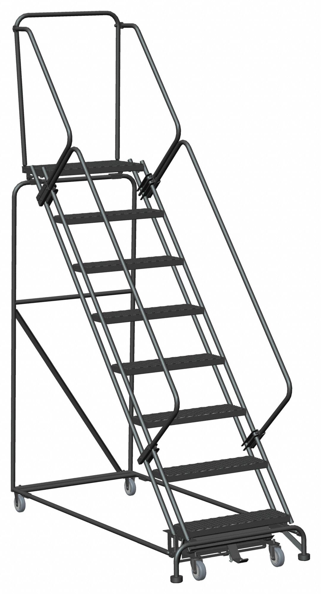 SAFETY ROLLING LADDER, STEEL, 60 IN PLATFORM H, NO LOCKING MECHANISM, NO HANDRAILS, 8½ FT OVERALL HEIGHT