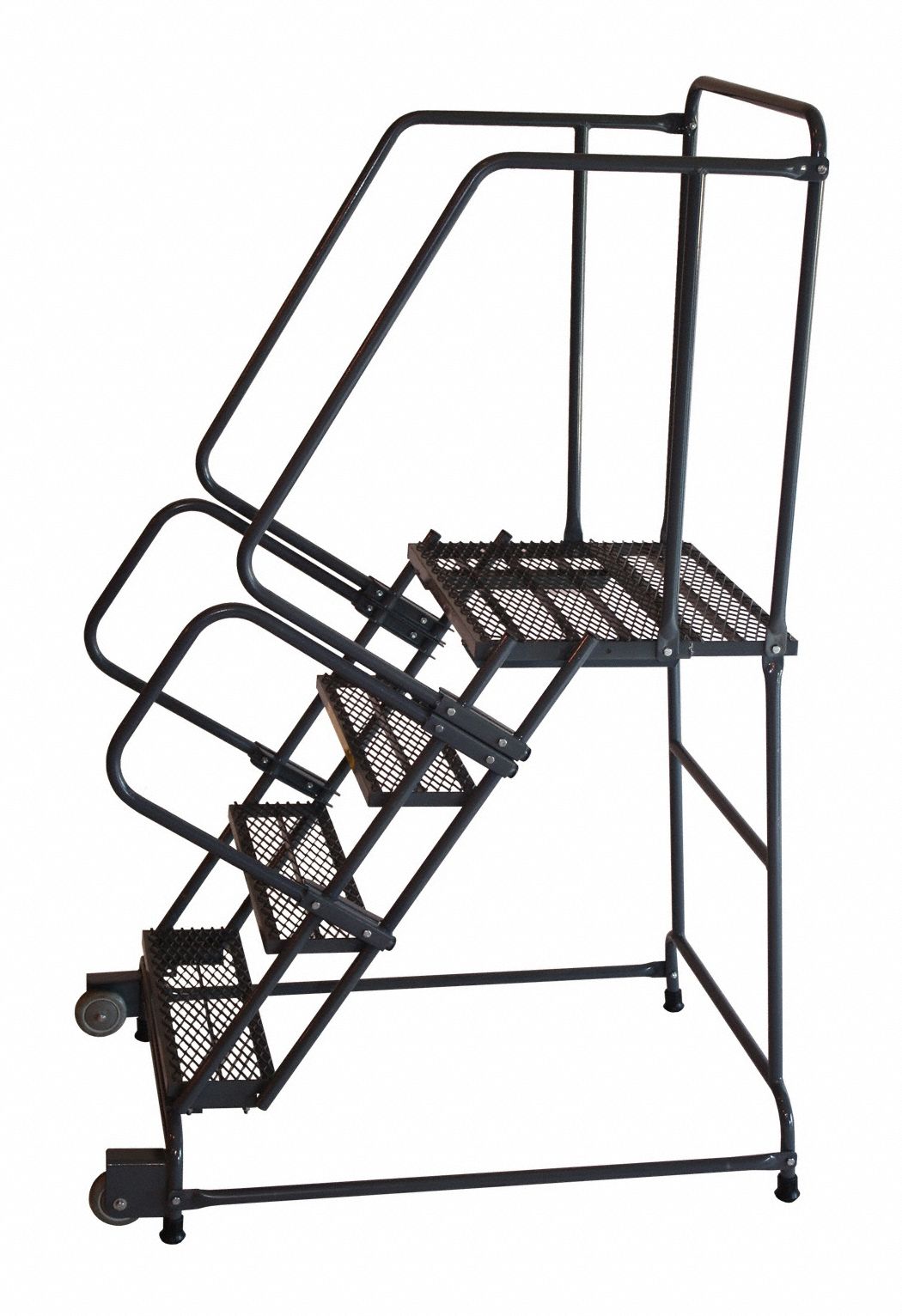 ROLLING AND CANTILEVER LADDER, GREY, 34 IN D X 53 IN H, STEEL, POWDER COATED FINISH, UNASSEMBLED