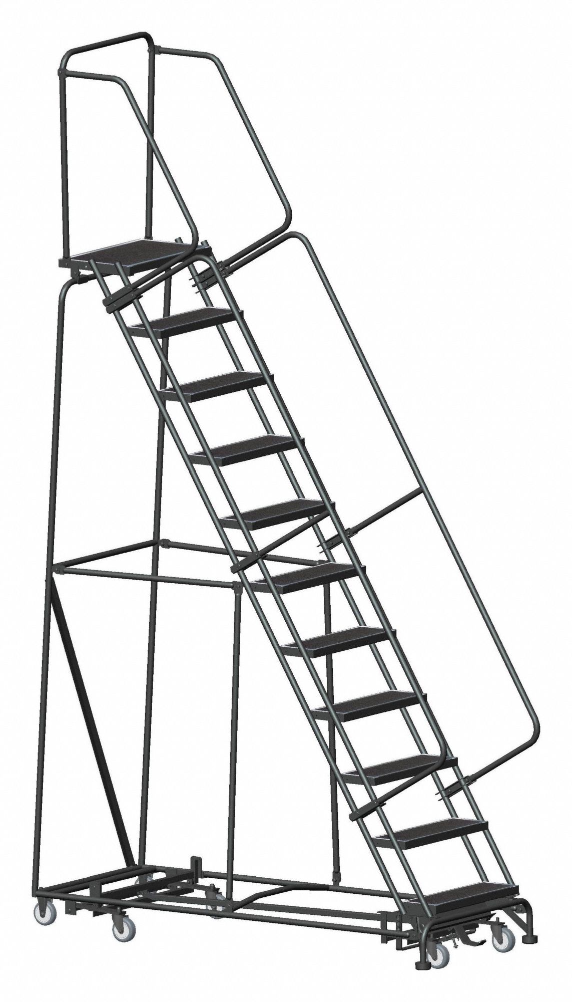 LOCKSTEP ROLLING LADDER, STEEL, 110 IN PLATFORM H, NO LOCKING MECHANISM, NO HANDRAILS, 12.7 FT OVERALL HEIGHT