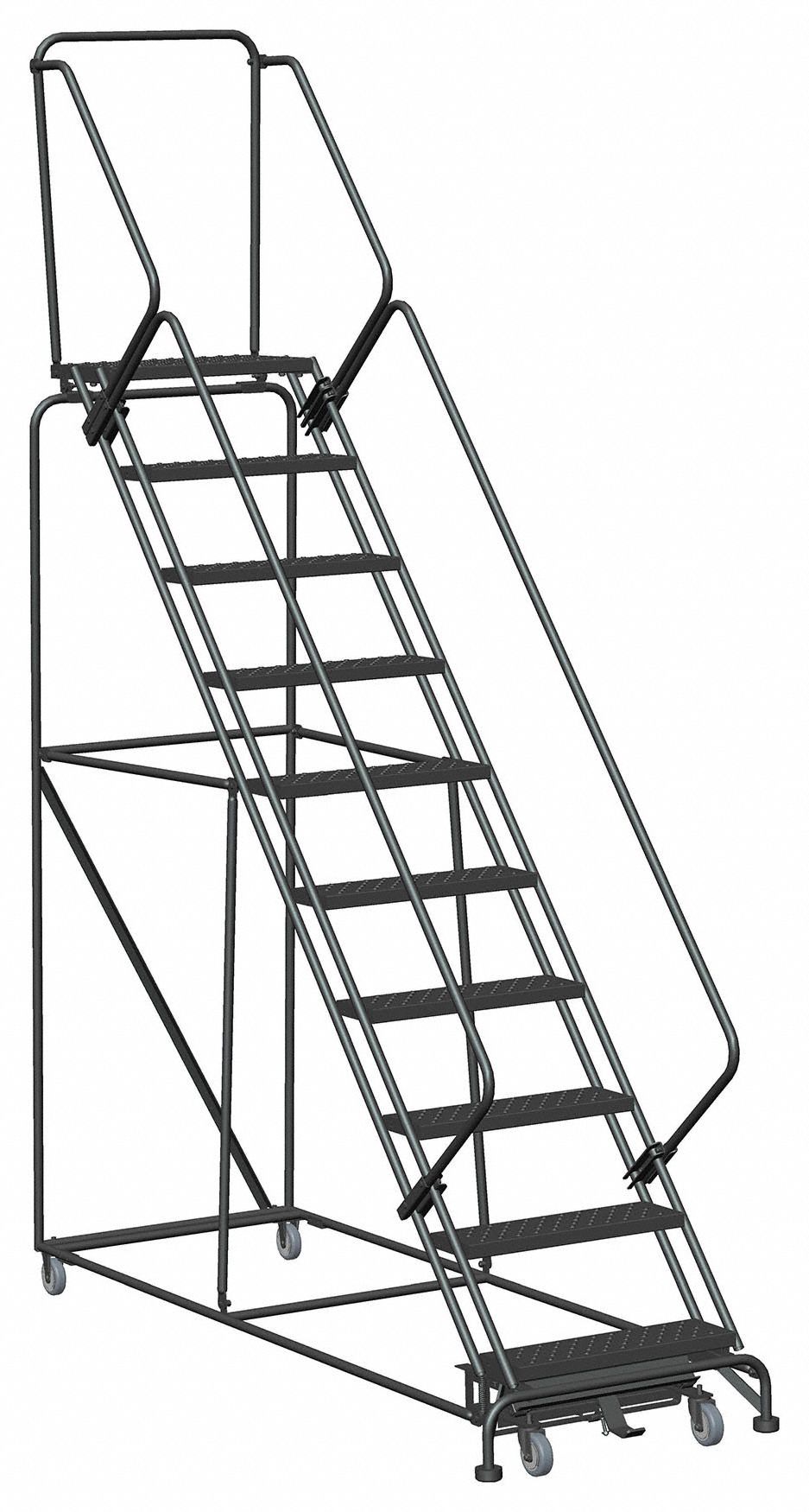 SAFETY ROLLING LADDER, STEEL, 60 IN H, NO LOCKING MECHANISM, NO HANDRAILS