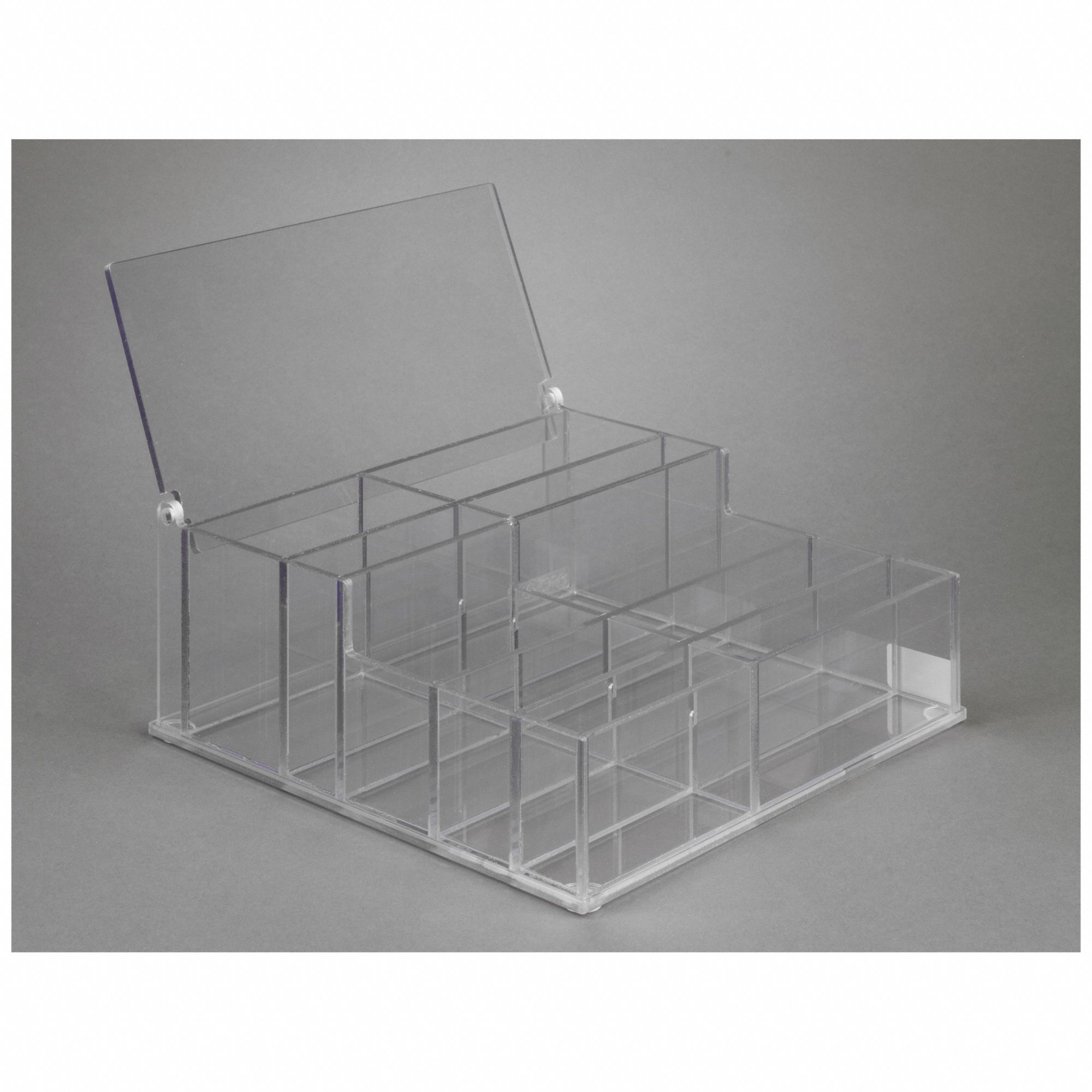 Blotter Supply Organizer: 13 in Overall Wd, 5 1/4 in Overall Ht, PETG, Clear, 10 Compartments