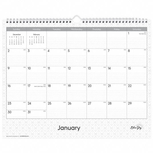 BLUE SKY, Wall Calendar 798A94BLS111292 Grainger