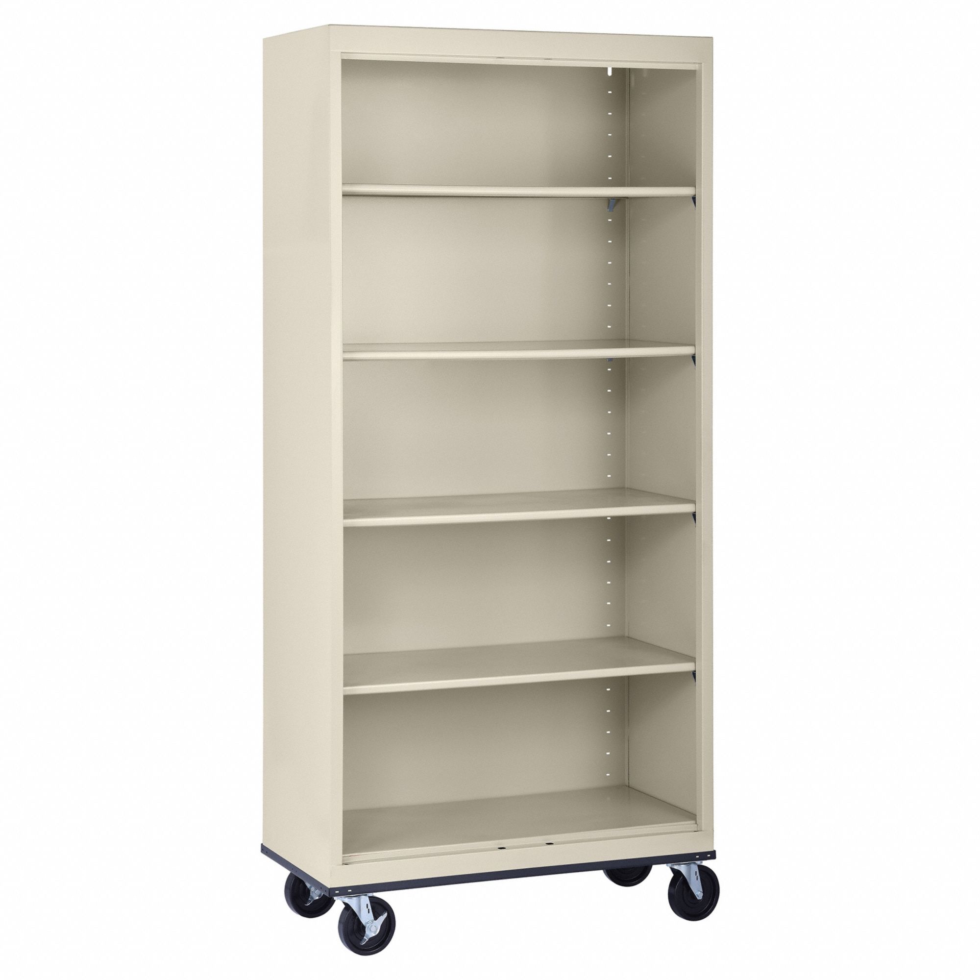 Mobile Bookcase: Putty, Steel, 78 in Overall Ht, 36 in Overall Wd, 18 in Overall Dp