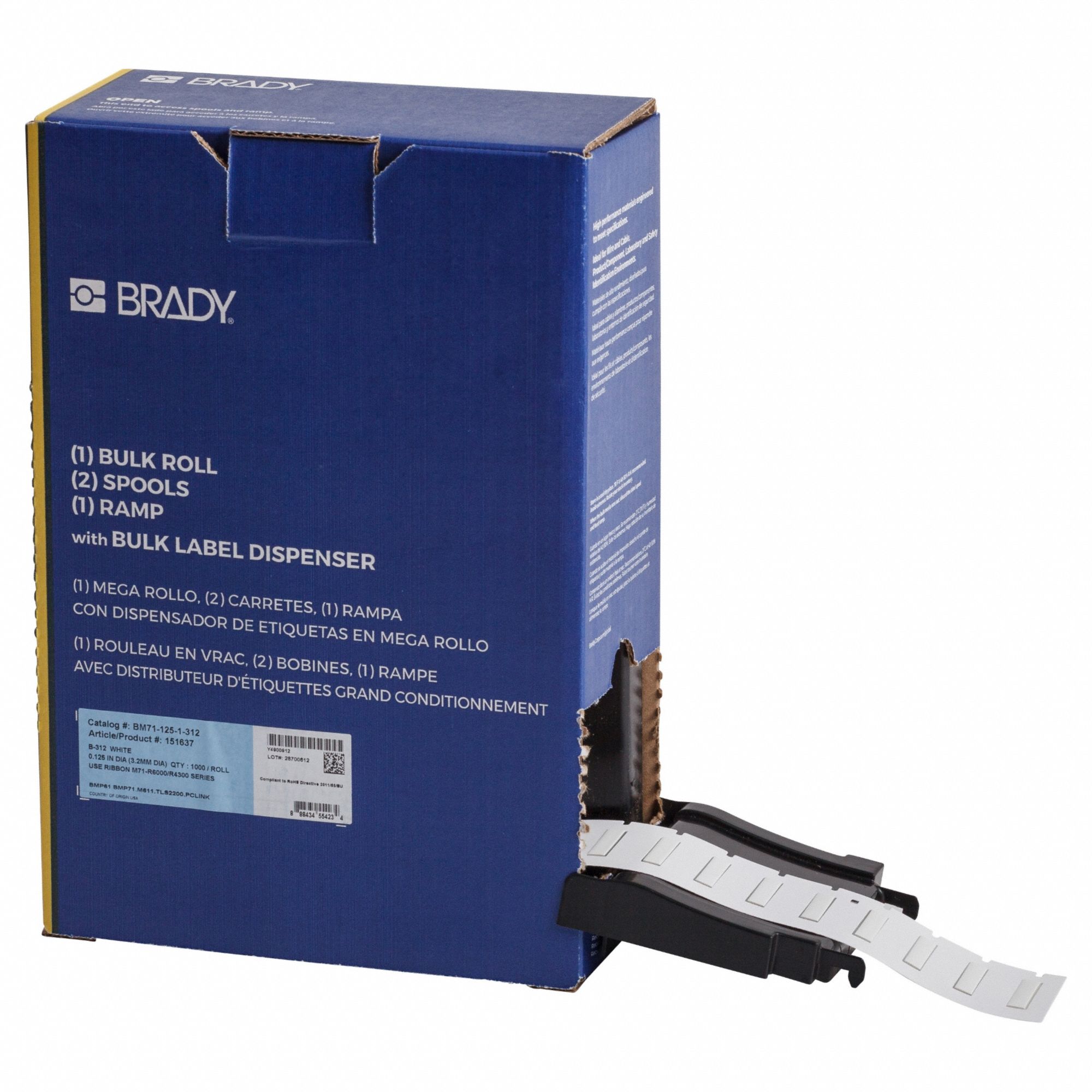 Sleeve Label: 1 in x 1/4 in, Polyolefin, White (Matte), For 16 AWG to 22 AWG Wire Gauge