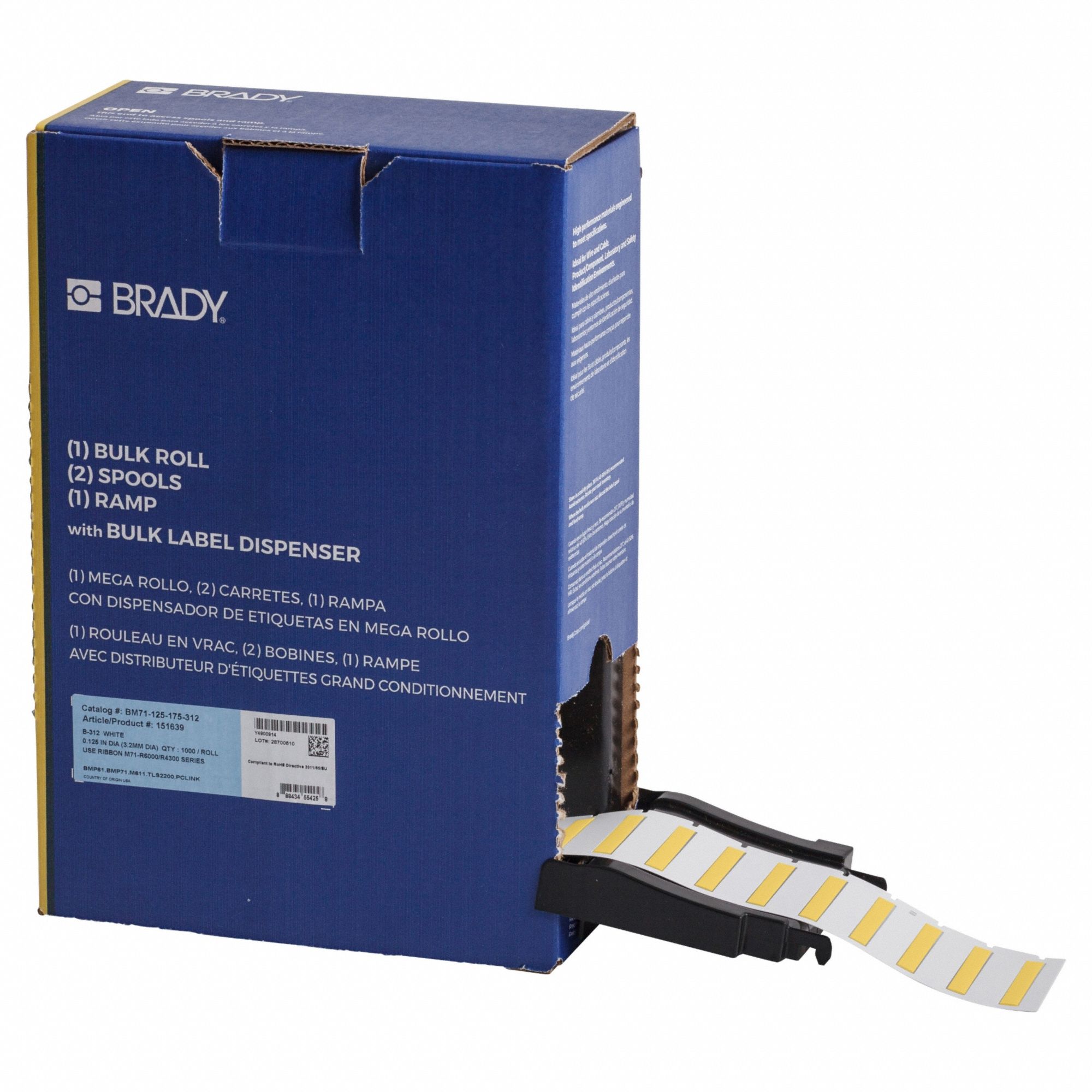 Sleeve Label: 1 3/4 in x 1/4 in, Polyolefin, Yellow (Matte), For 16 AWG to 22 AWG Wire Gauge