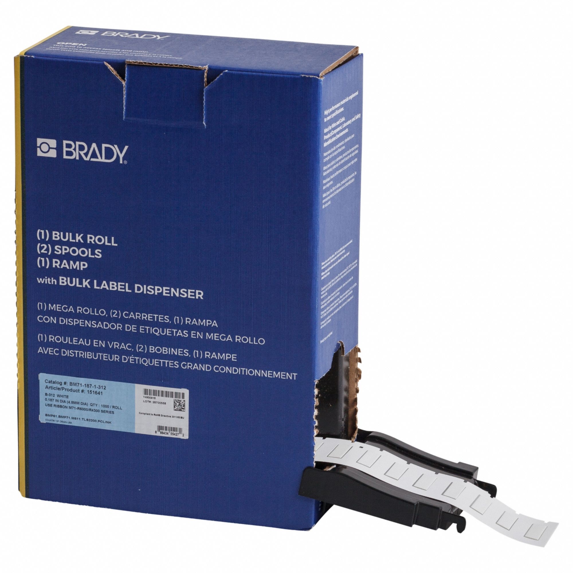 Sleeve Label: 1 in x 11/32 in, Polyolefin, White (Matte), For 10 AWG to 20 AWG Wire Gauge
