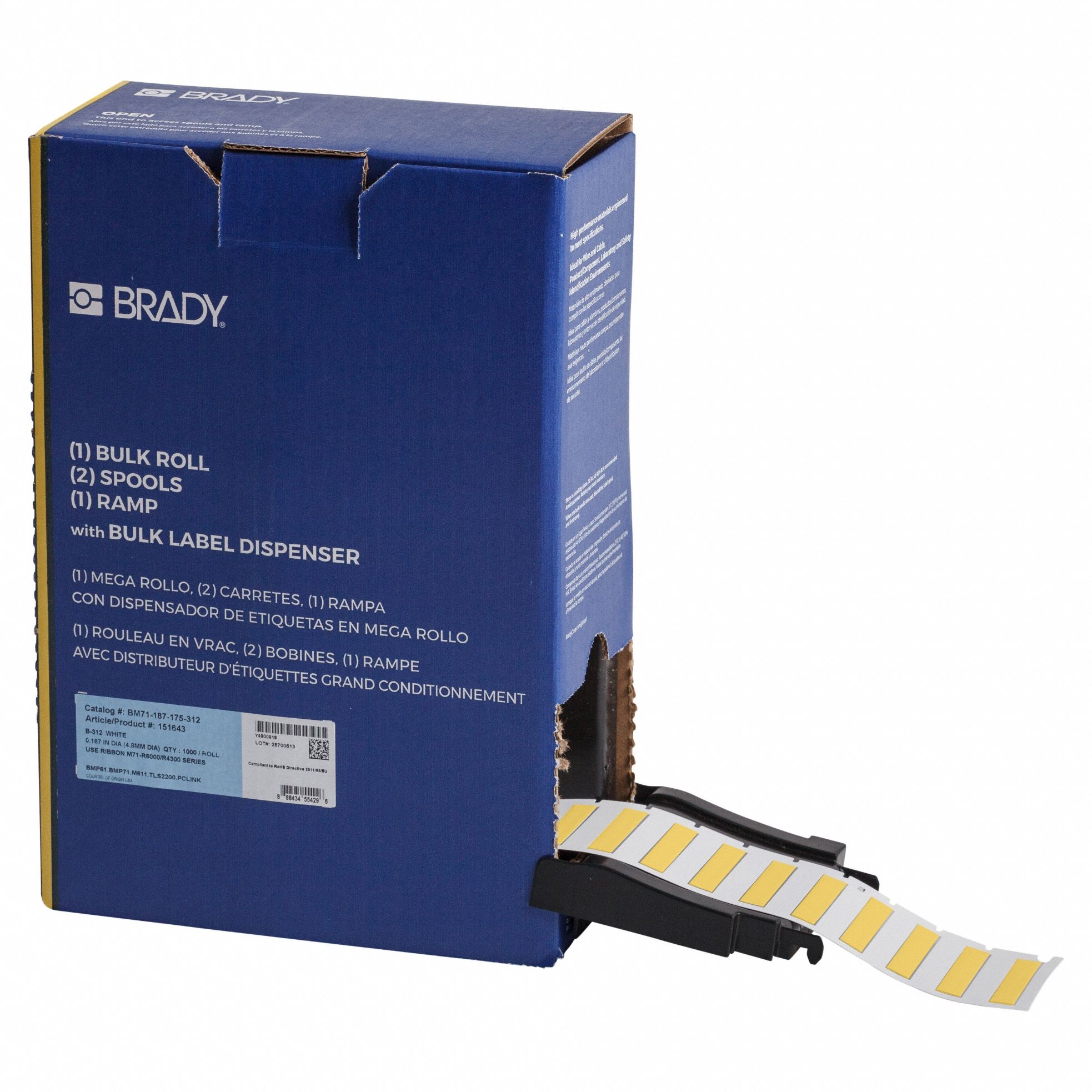 Sleeve Label: 1 3/4 in x 11/32 in, Polyolefin, Yellow (Matte), For 10 AWG to 20 AWG Wire Gauge