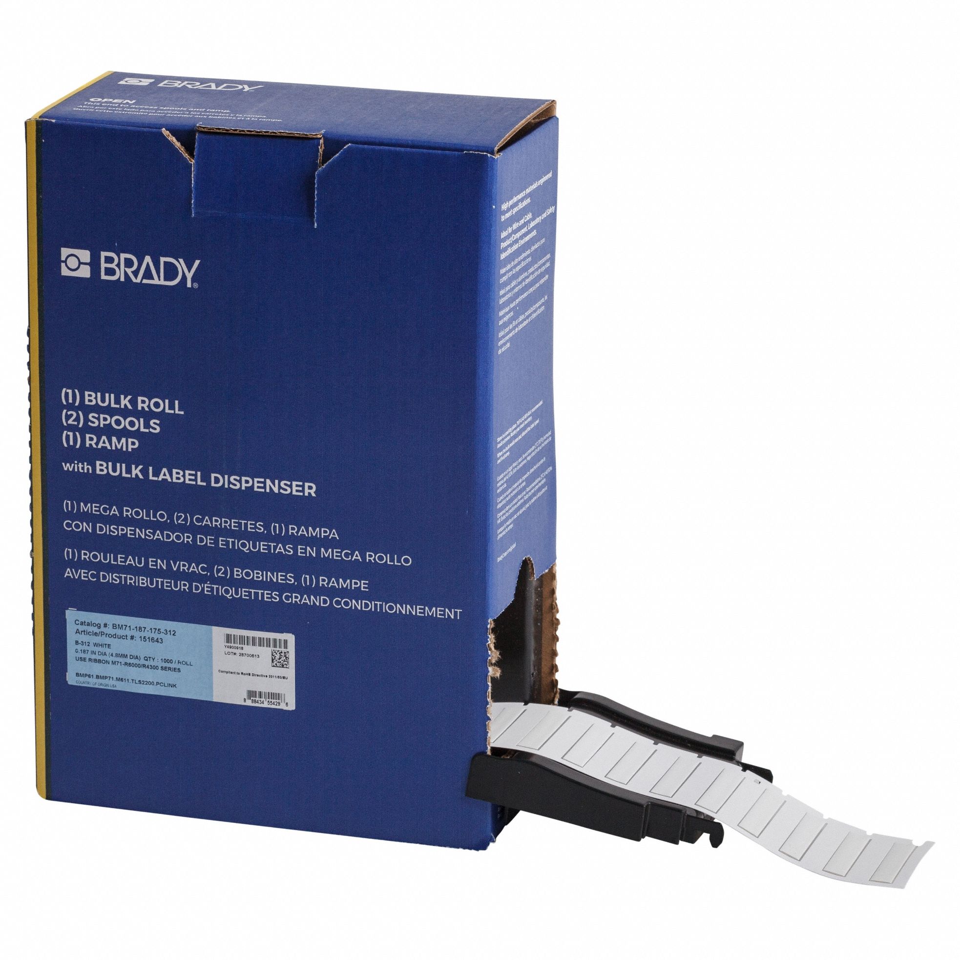 Sleeve Label: 1 3/4 in x 11/32 in, Polyolefin, White (Matte), For 10 AWG to 20 AWG Wire Gauge
