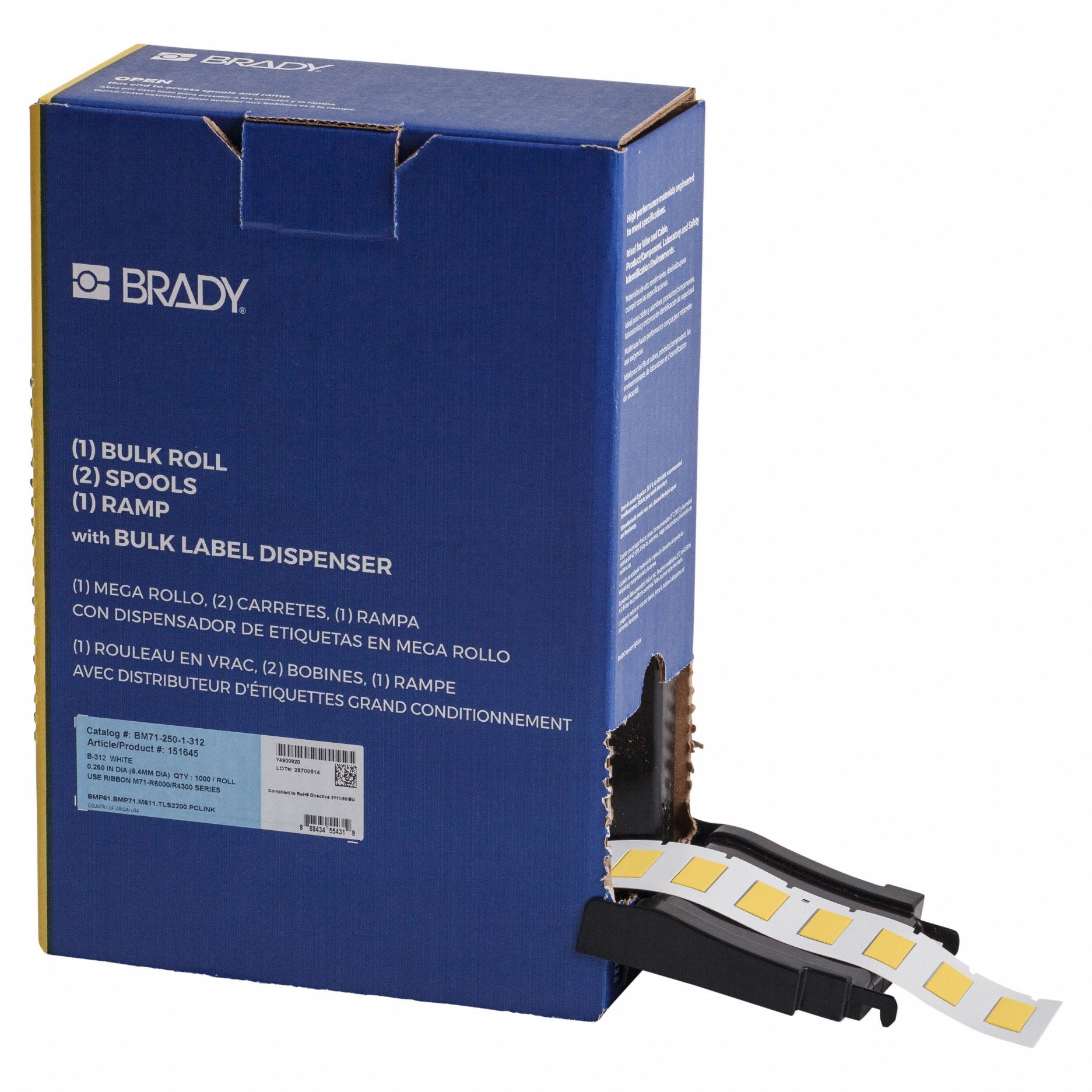 Sleeve Label: 1 in x 7/16 in, Polyolefin, Yellow (Matte), For 8 AWG to 16 AWG Wire Gauge