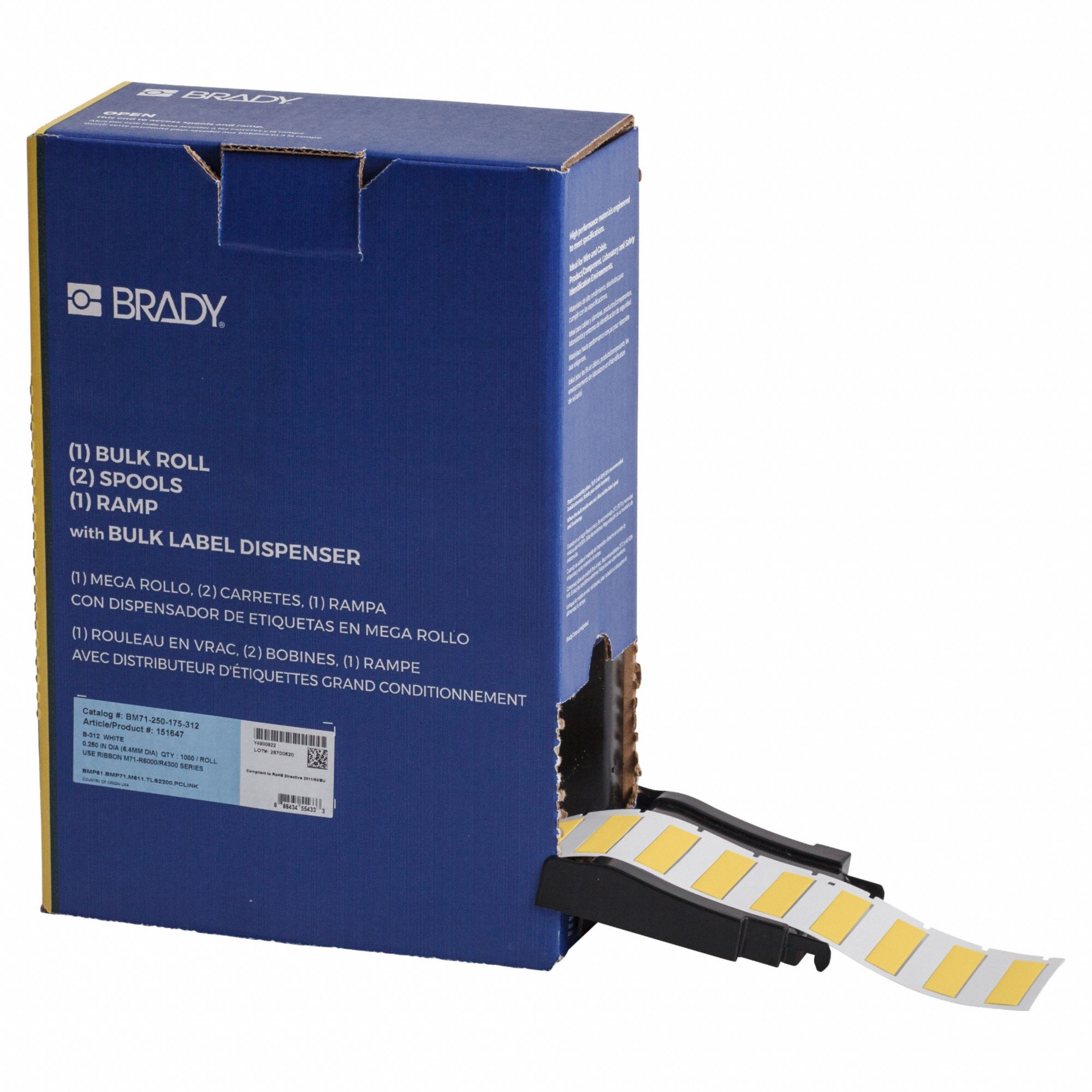 Sleeve Label: 1 3/4 in x 7/16 in, Polyolefin, Yellow (Matte), For 8 AWG to 16 AWG Wire Gauge