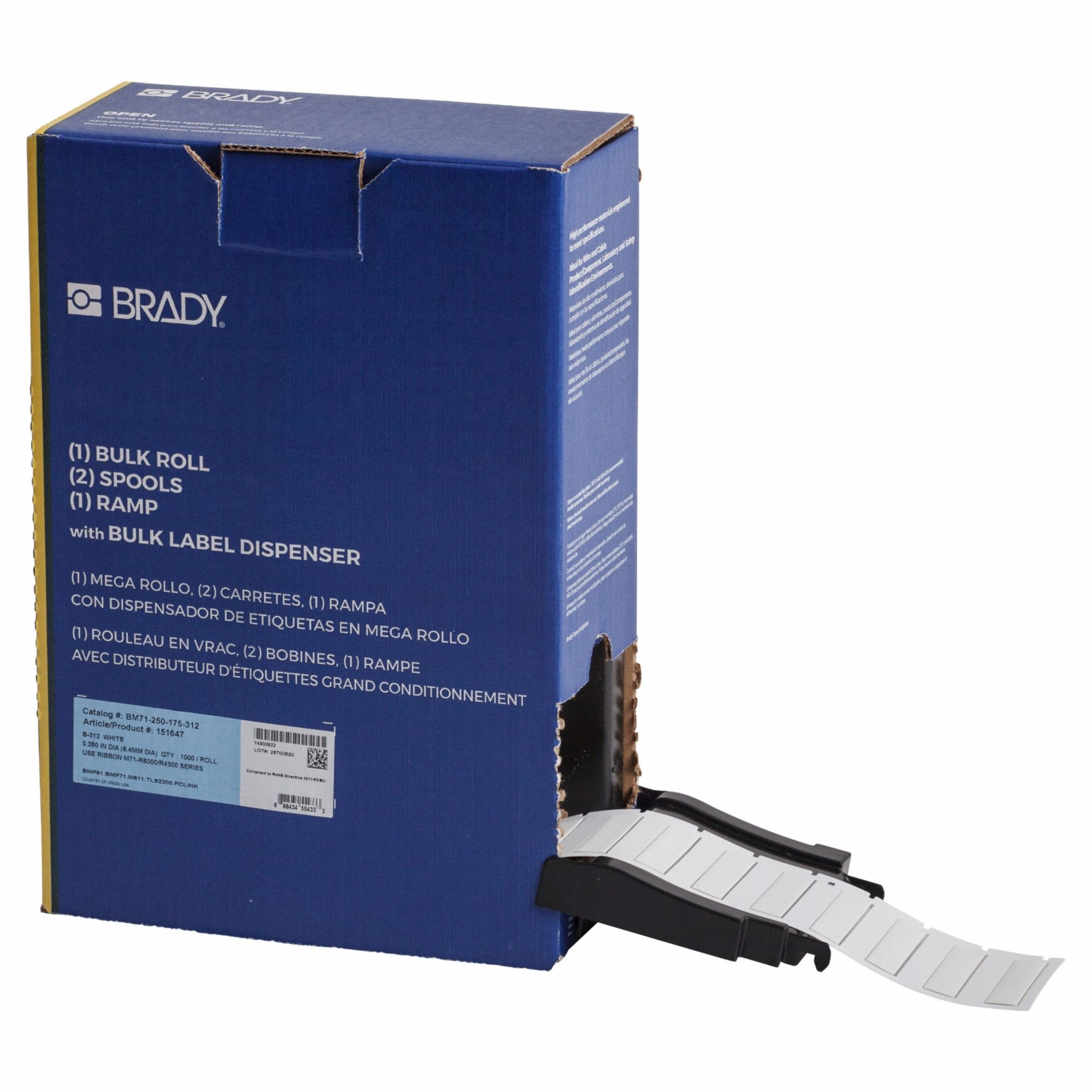Sleeve Label: 1 3/4 in x 7/16 in, Polyolefin, White (Matte), For 8 AWG to 16 AWG Wire Gauge