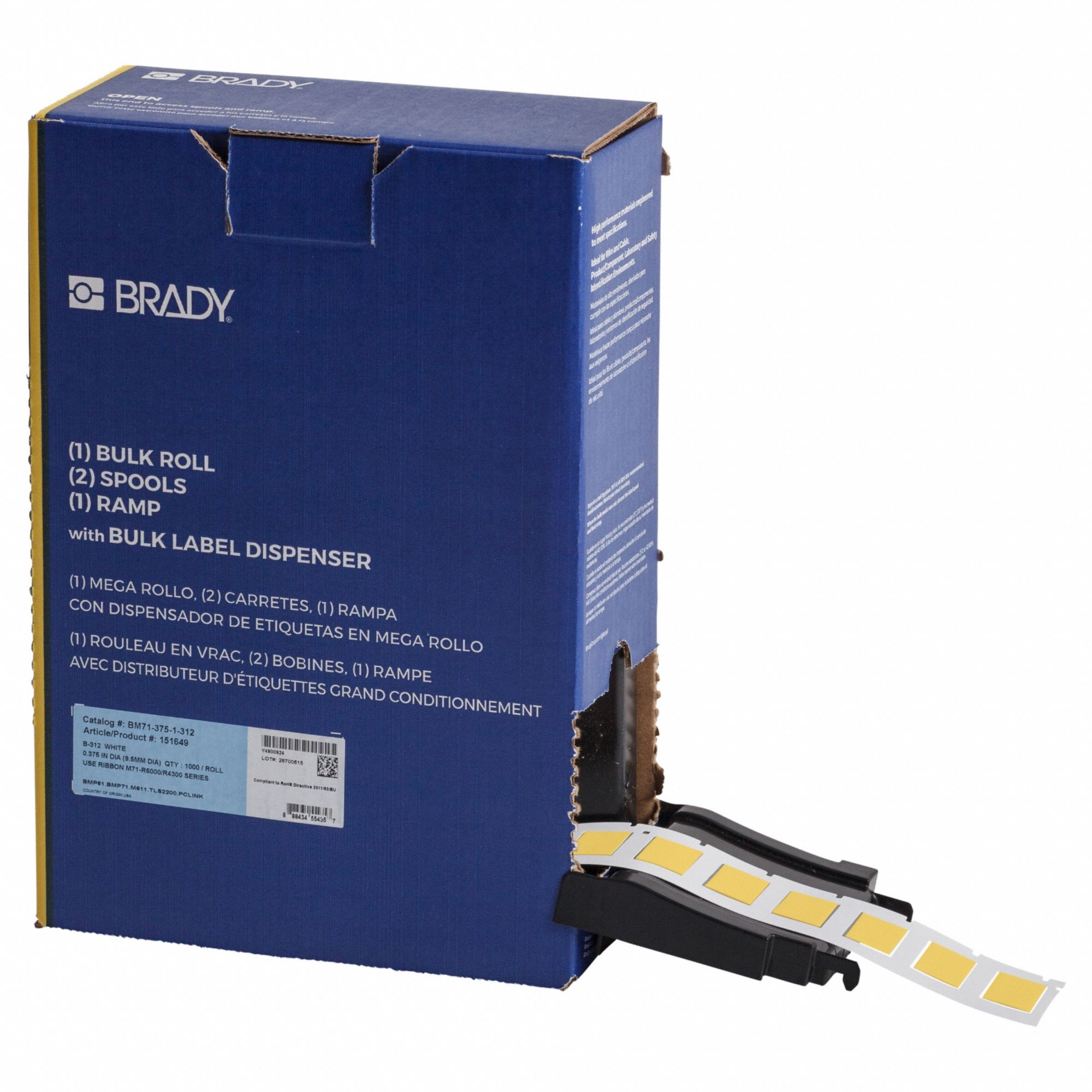 Sleeve Label: 1 in x 21/32 in, Polyolefin, Yellow (Matte), For 4 AWG to 12 AWG Wire Gauge