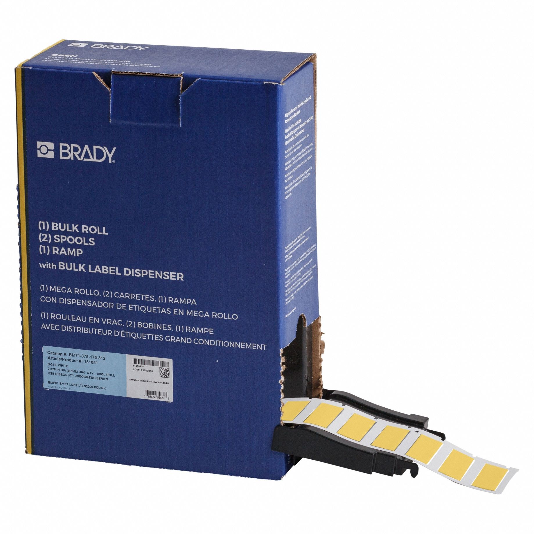 Sleeve Label: 1 3/4 in x 21/32 in, Polyolefin, Yellow (Matte), For 4 AWG to 12 AWG Wire Gauge