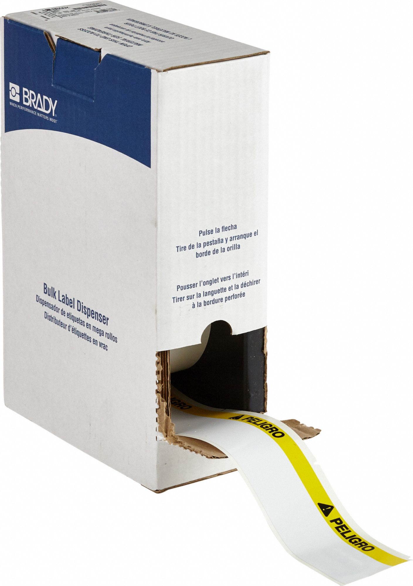 Pre-Cut Label Stock Roll: Peligro, 2 in x 4 1/8 in, 4 1/8 in x 2 in, Vinyl, Black/White/Yellow