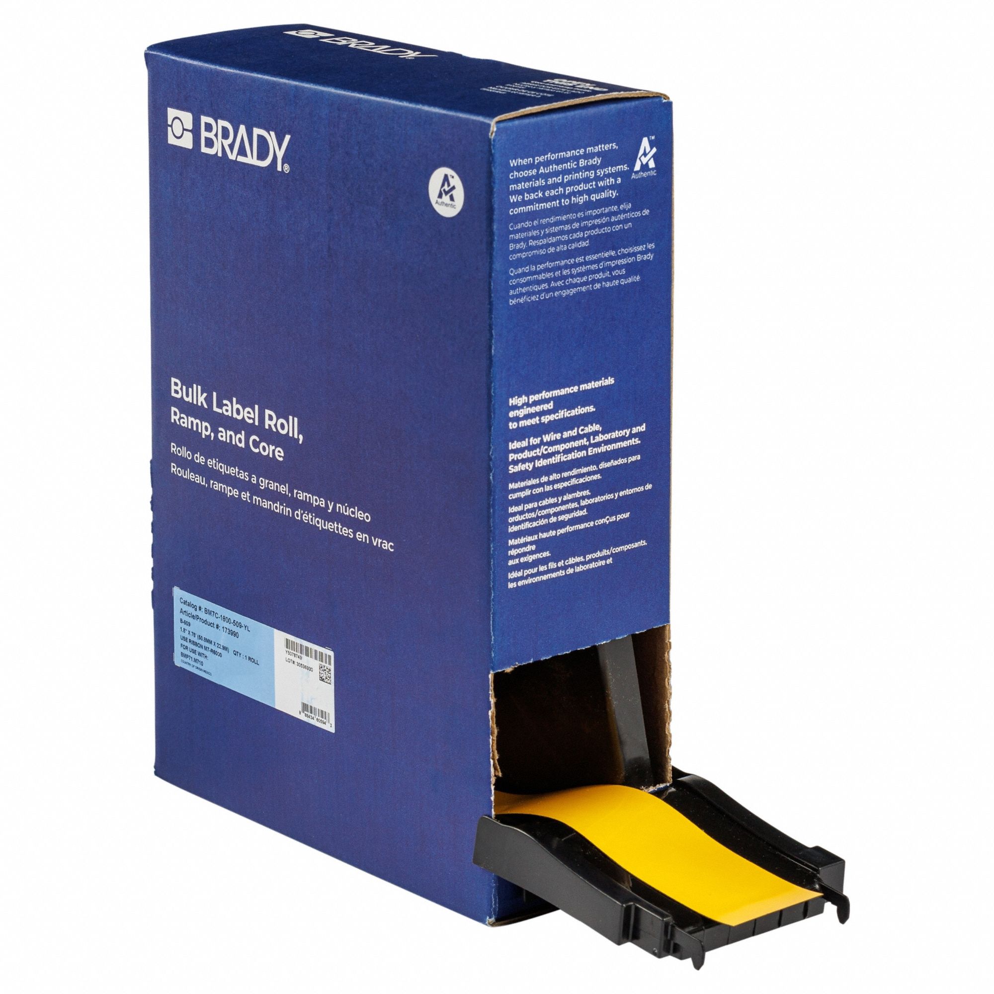 Continuous Label Stock: 1 51/64 in x 25 ft, Polyester, Yellow (Matte), Outdoor