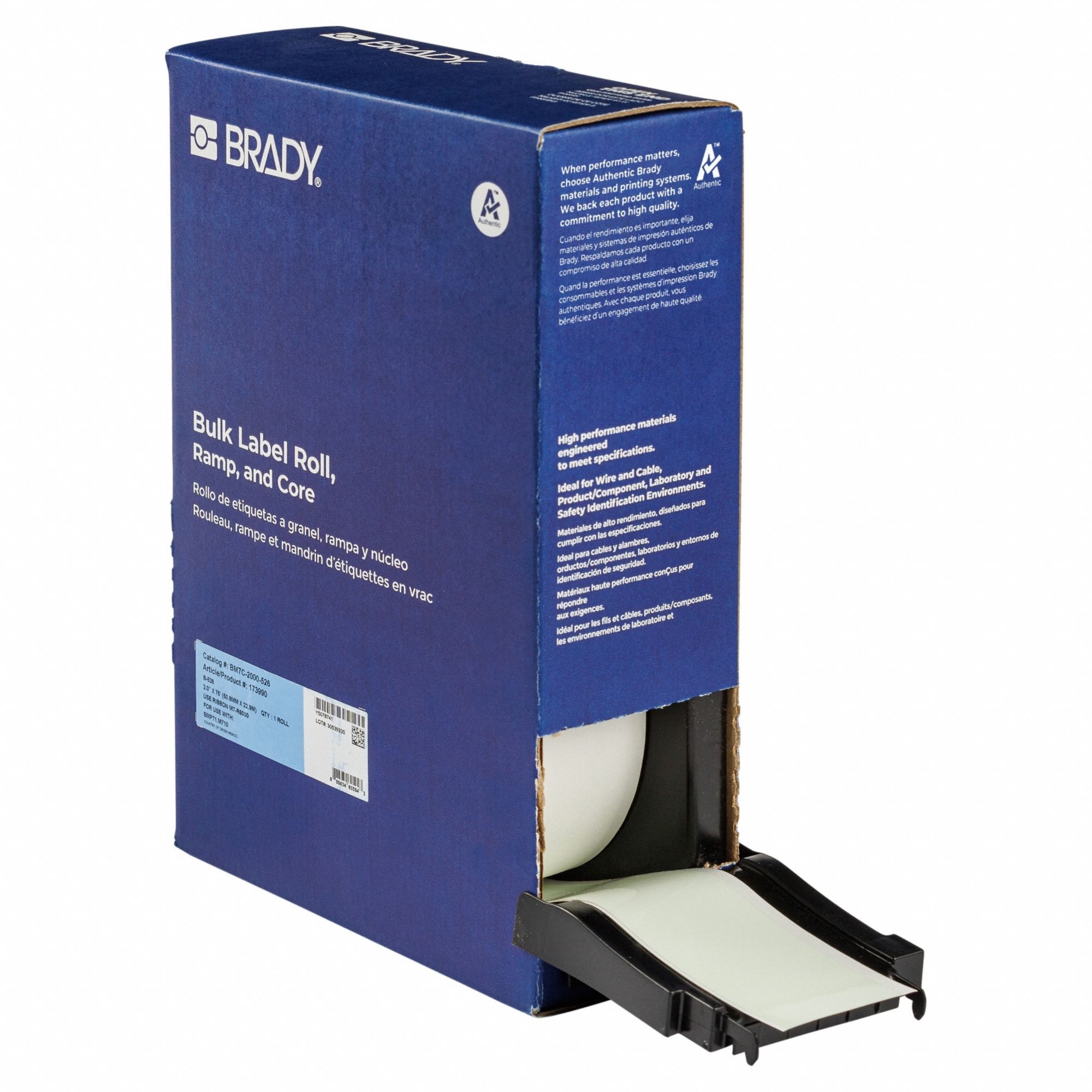 Continuous Label Stock: 2 in x 75 ft, Polyester, White (Gloss), Indoor