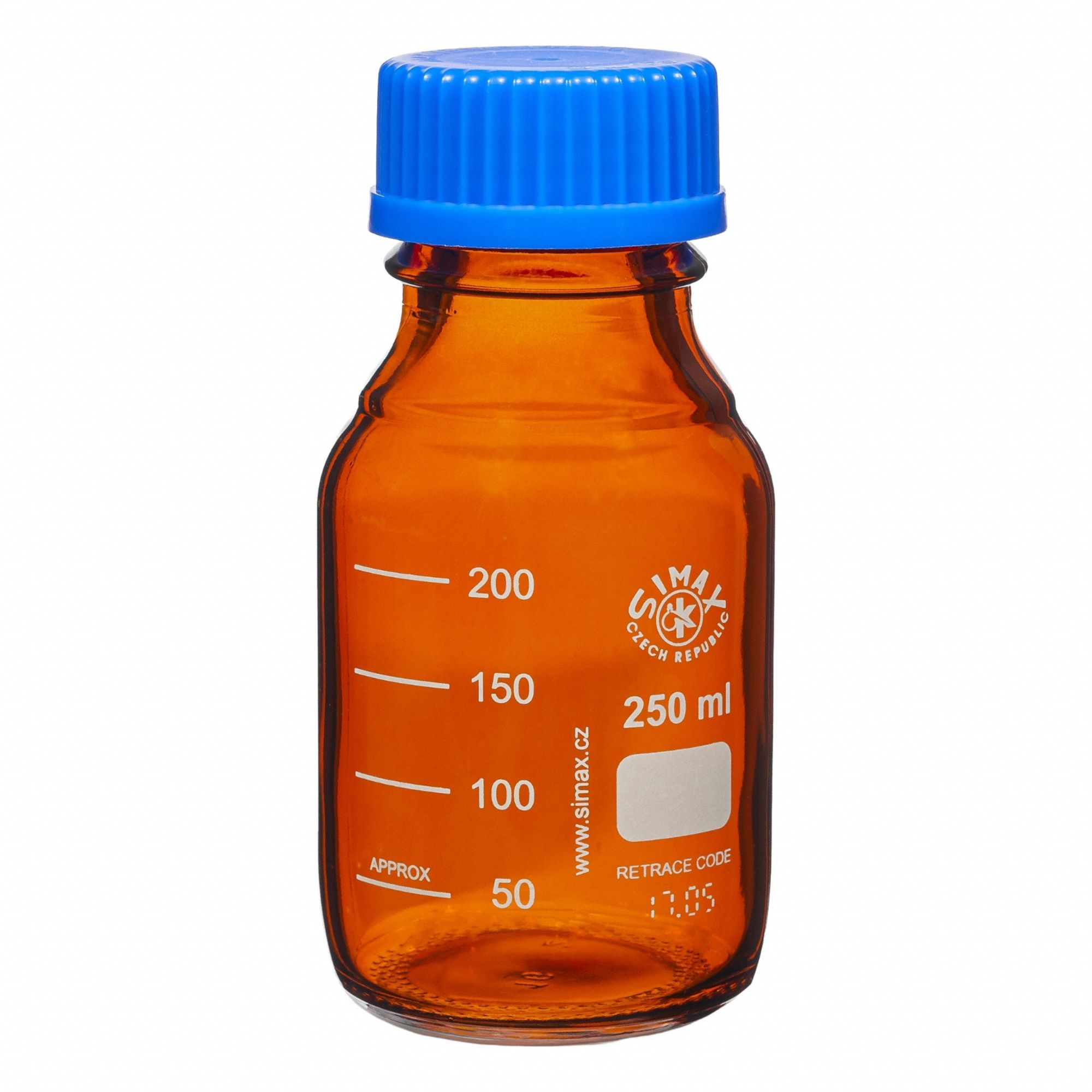 UNITED SCIENTIFIC SUPPLIES INC Media/Storage Bottle: 250 mL, Cap, GL-45, 143 mm, Amber, Attached (MPN BMA0250). Key specifications — Closure Type: Cap; Mouth Size: Narrow; Screw Closure Size: GL-45; Brand: UNITED SCIENTIFIC SUPPLIES INC; Body Color: Amber.